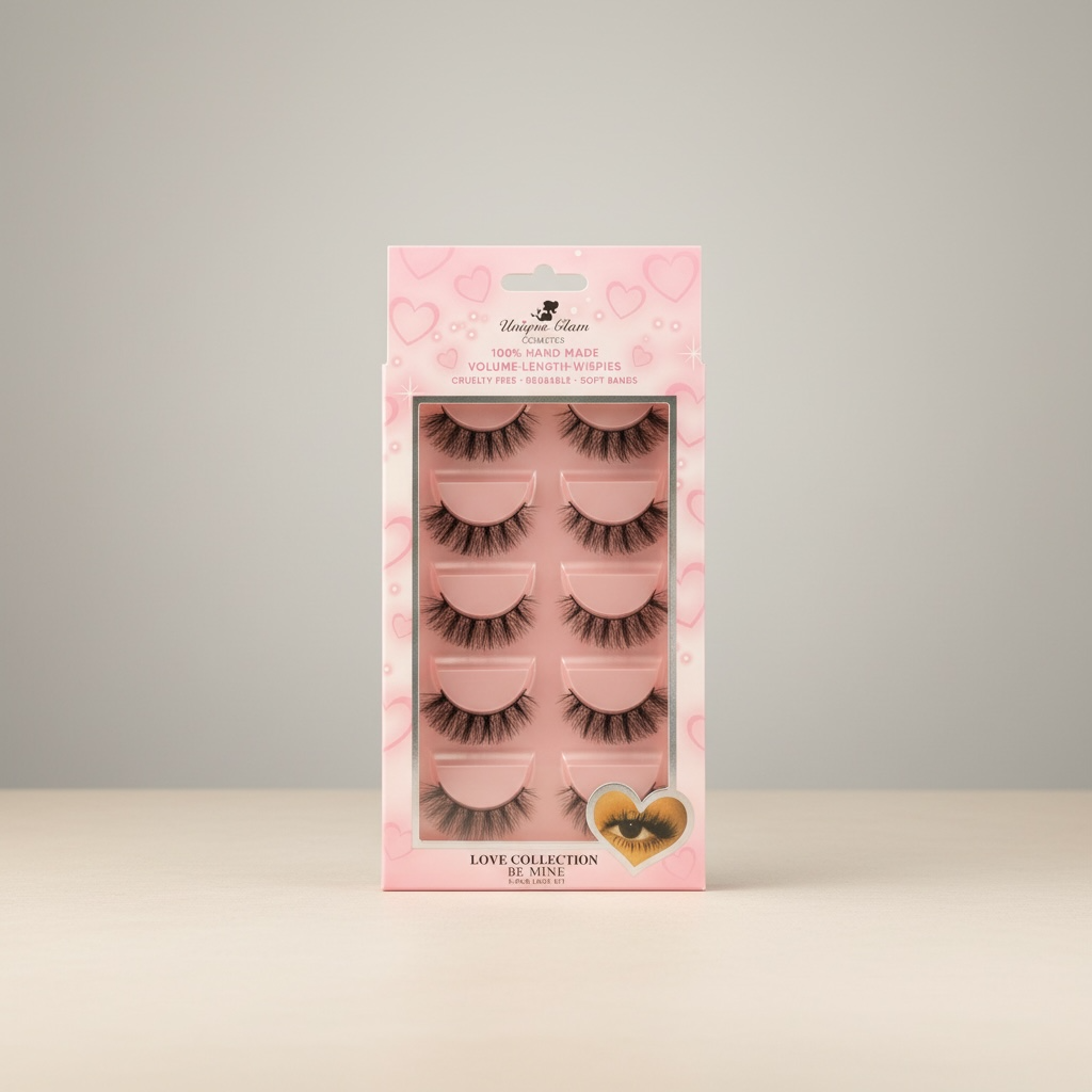 3PCS UNIQUE GLAM COSMETICS BE MINE LOVE COLLECTION 5 PAIR LASHES