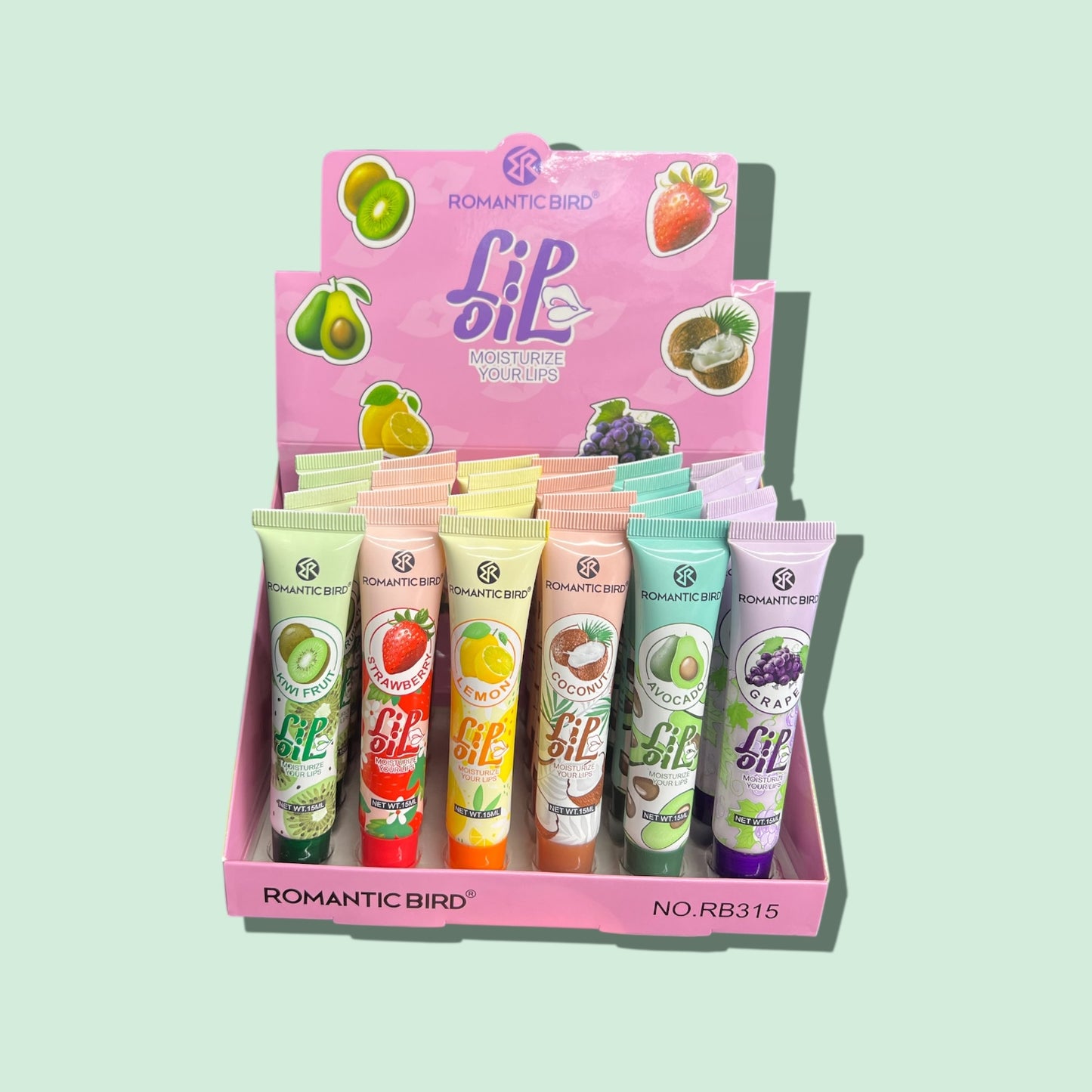 24PCS DISPLAY ROMANTIC BIRD LIP OIL MOISTURIZE YOUR LIPS RB315