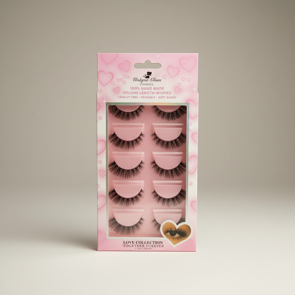 3PCS UNIQUE GLAM COSMETICS TOGETHER FOREVER LOVE COLLECTION 5 PAIR LASHES