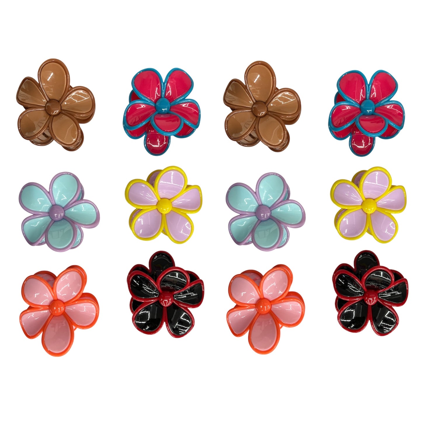 12PCS PACK 2 COLOR FLOWER HAIR CLIPS