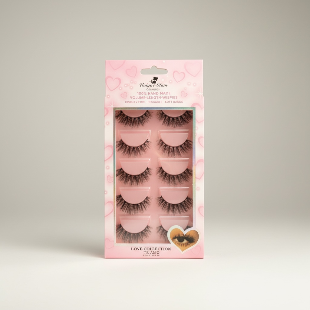 3PCS UNIQUE GLAM COSMETICS TE AMO LOVE COLLECTION 5 PAIR LASHES