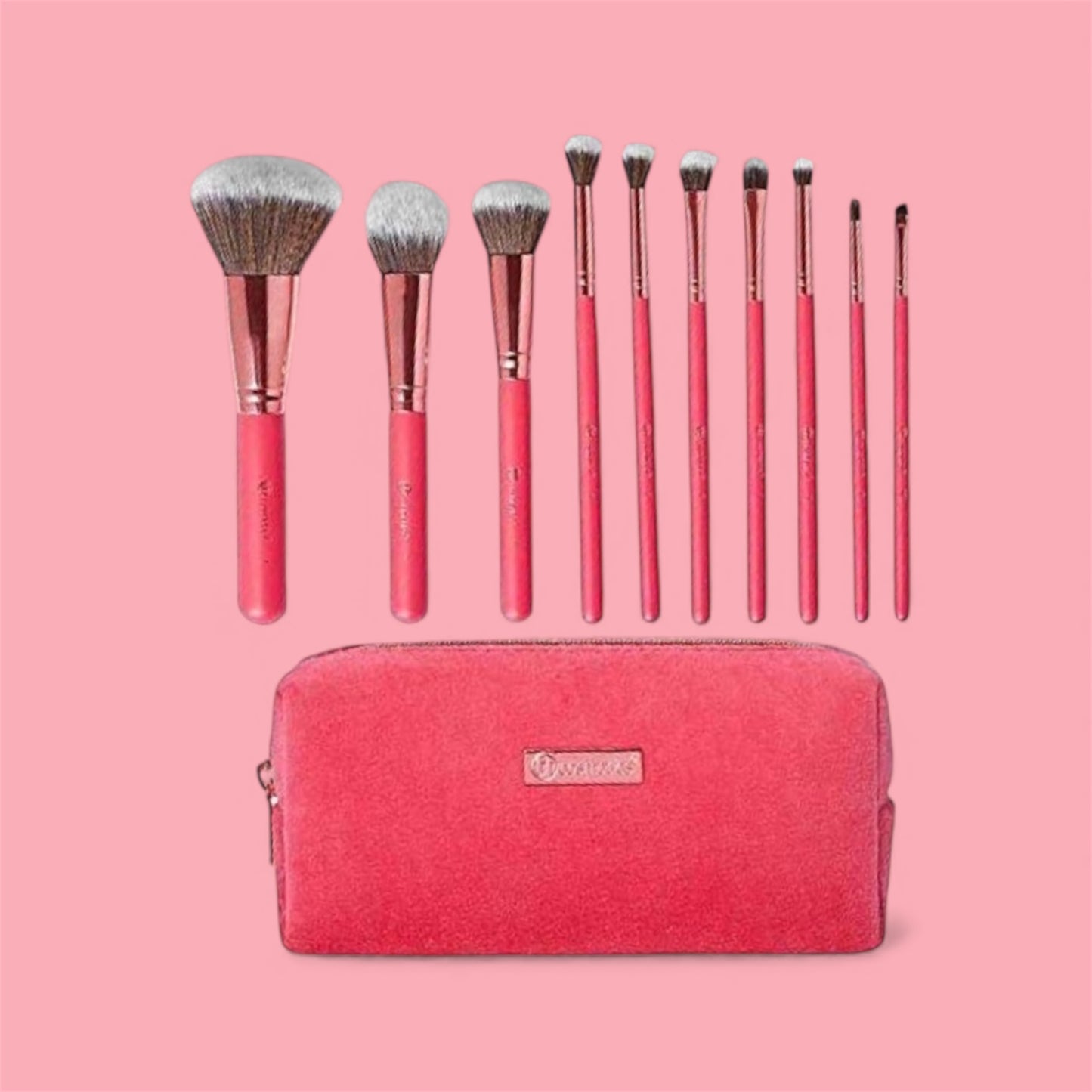 3PCS BH COSMETICS PINK BRUSH SET WITH COSMETIC BAG 10PCS 8350