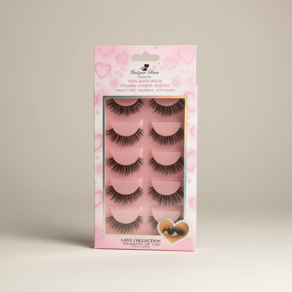 3PCS UNIQUE GLAM COSMETICS THINKING OF YOU LOVE COLLECTION 5 PAIR LASHES