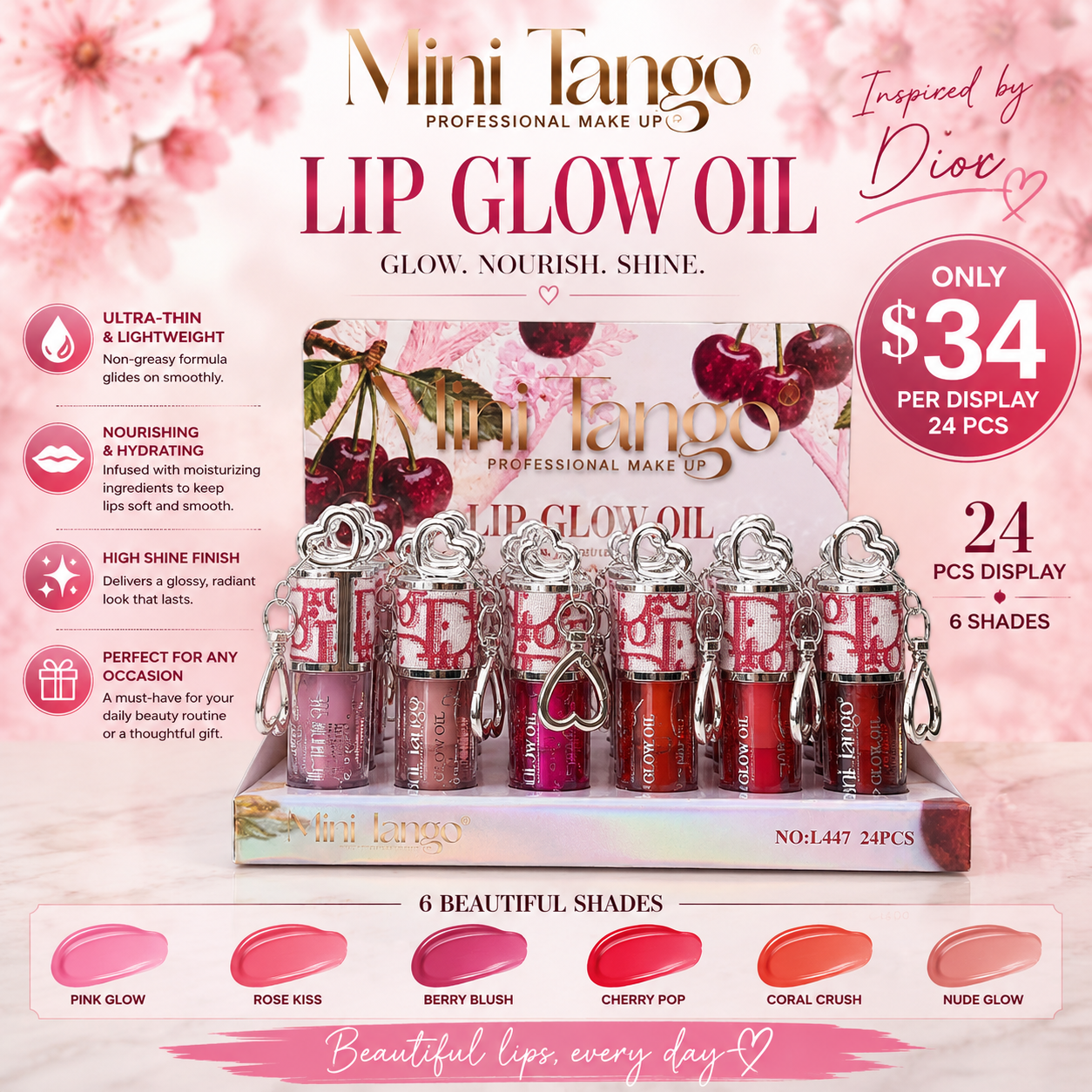 24PCS DISPLAY MINI TANGO LIP GLOW OIL INSPO DIOR L447