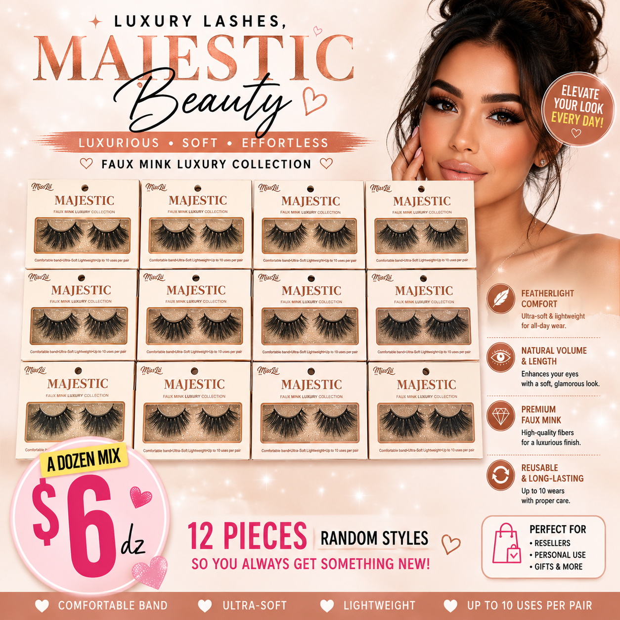 12PCS PACKS MIX MISS LIL USA MAJESTIC EYELASHES