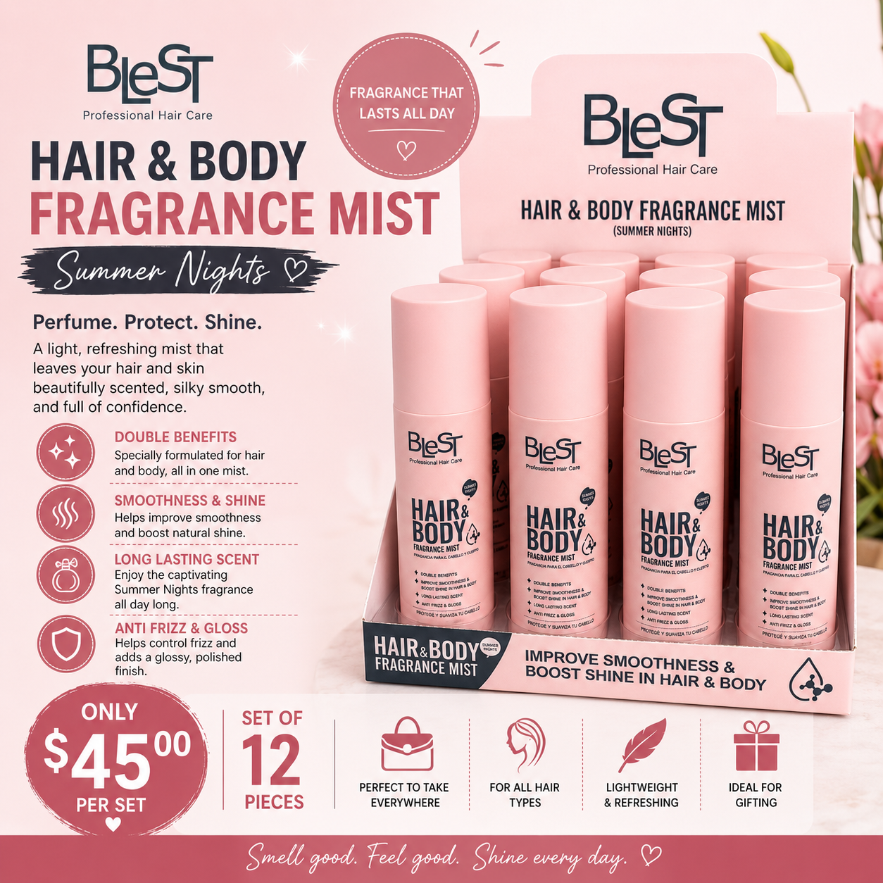 12PCS DISPLAY BLEST HAIR & BODY FRAGRANCE MIST (SUMMER NIGHTS) HFM-27
