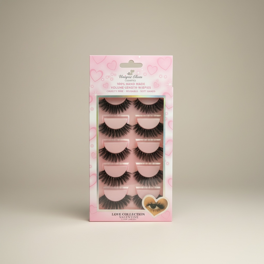 3PCS UNIQUE GLAM COSMETICS VALENTINE LOVE COLLECTION 5 PAIR LASHES