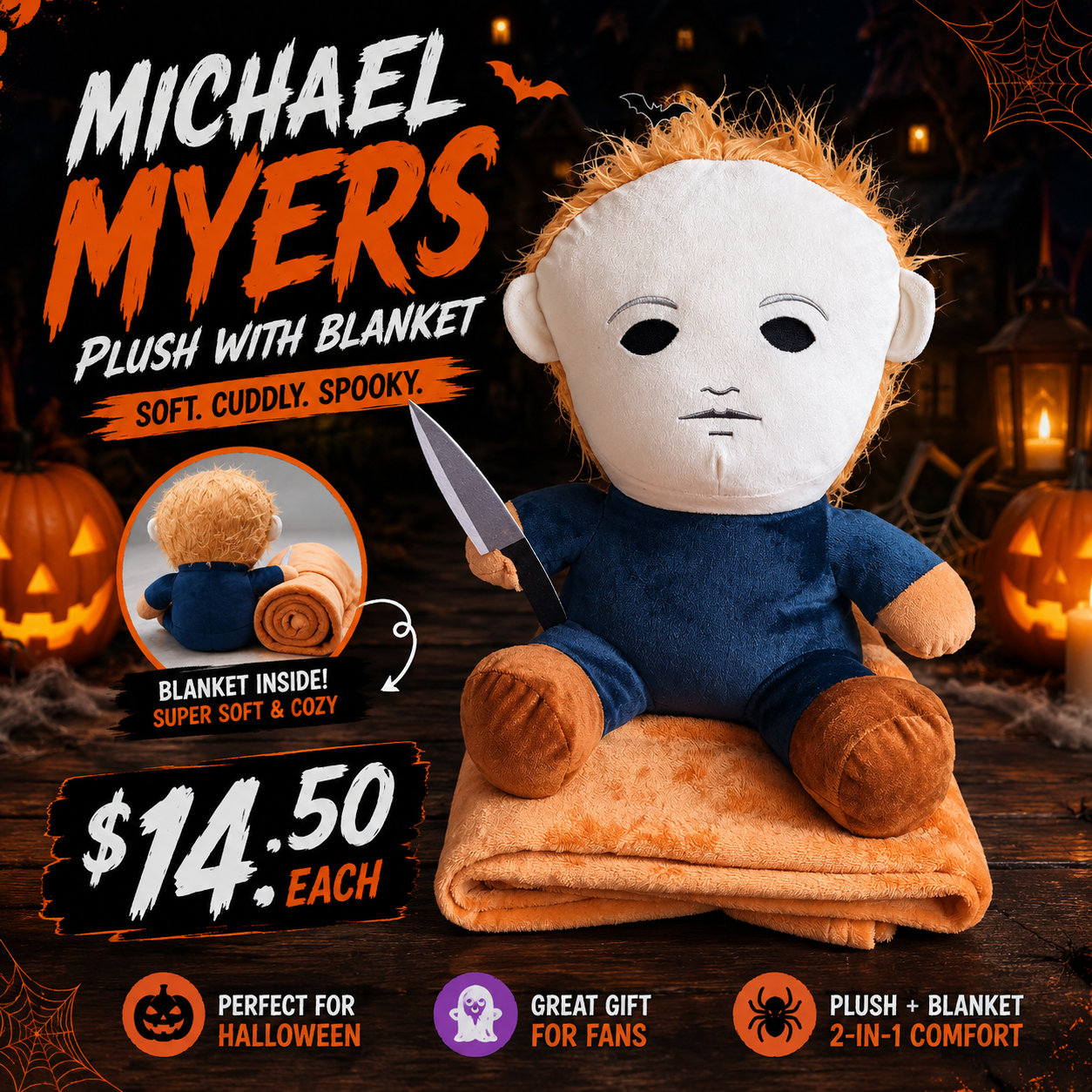 1PCS MICHAEL PLUSH WITH BLANKET