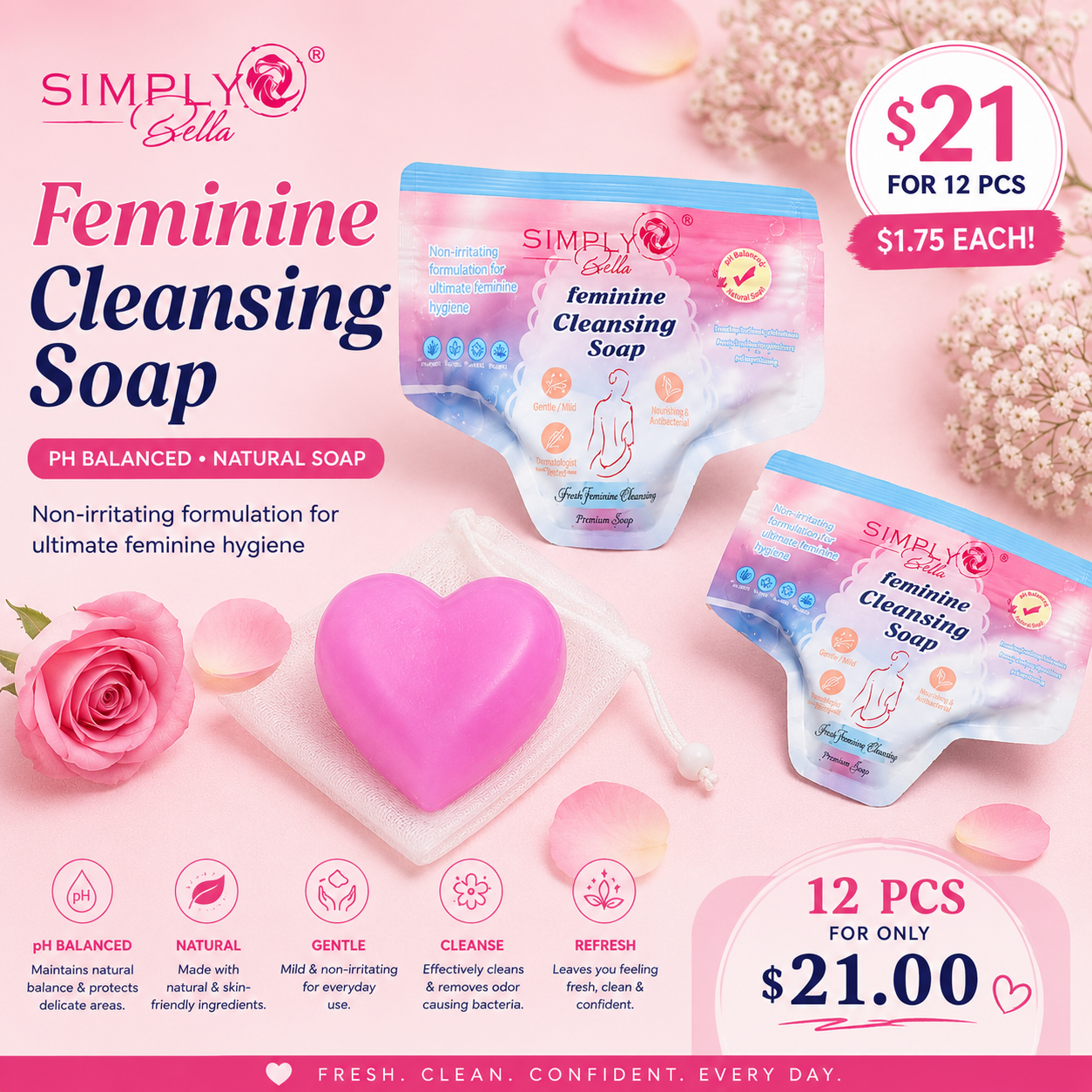 12PCS SIMPLY BELLA FEMININE SOAP SIM056