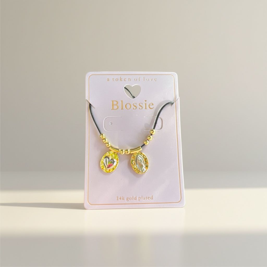 3PCS ORO LAMINADO VIRGIN MARY WITH DANGLE CHARM NECKLACE JC1242
