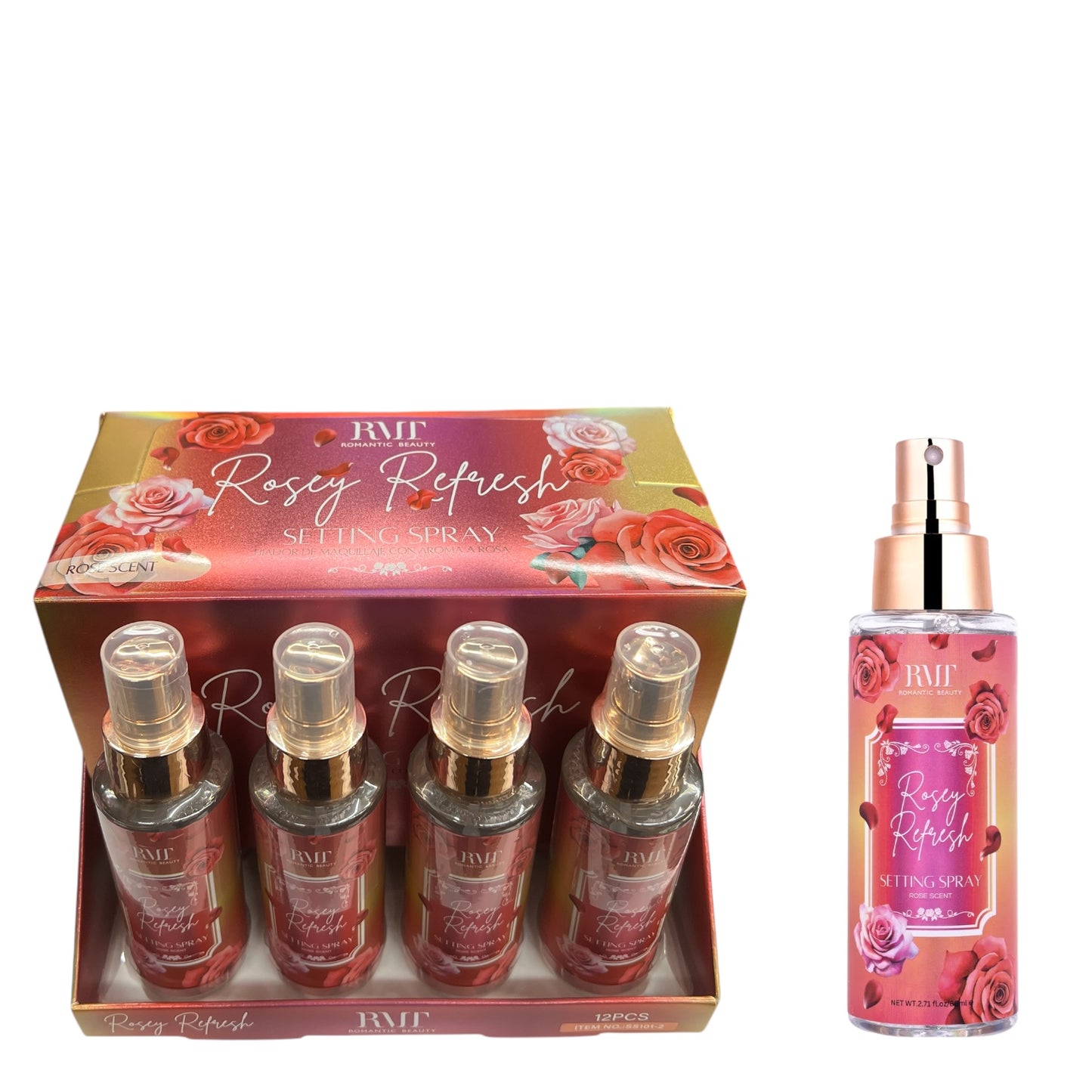 12 PCS DISPLAY ROMANTIC BEAUTY ROSEY REFRESH SETTING SPRAY SS101-2