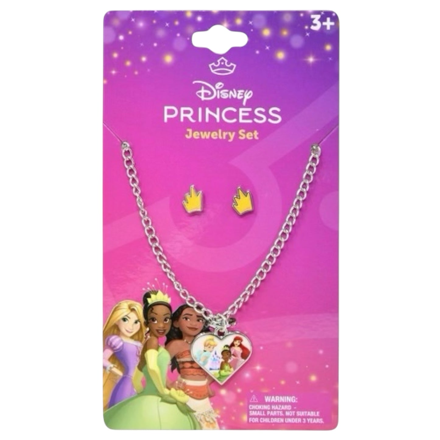 2PCS DISNEY PRINCESS METAL NECKLACE & EARRING JEWELRY SET #DY5533