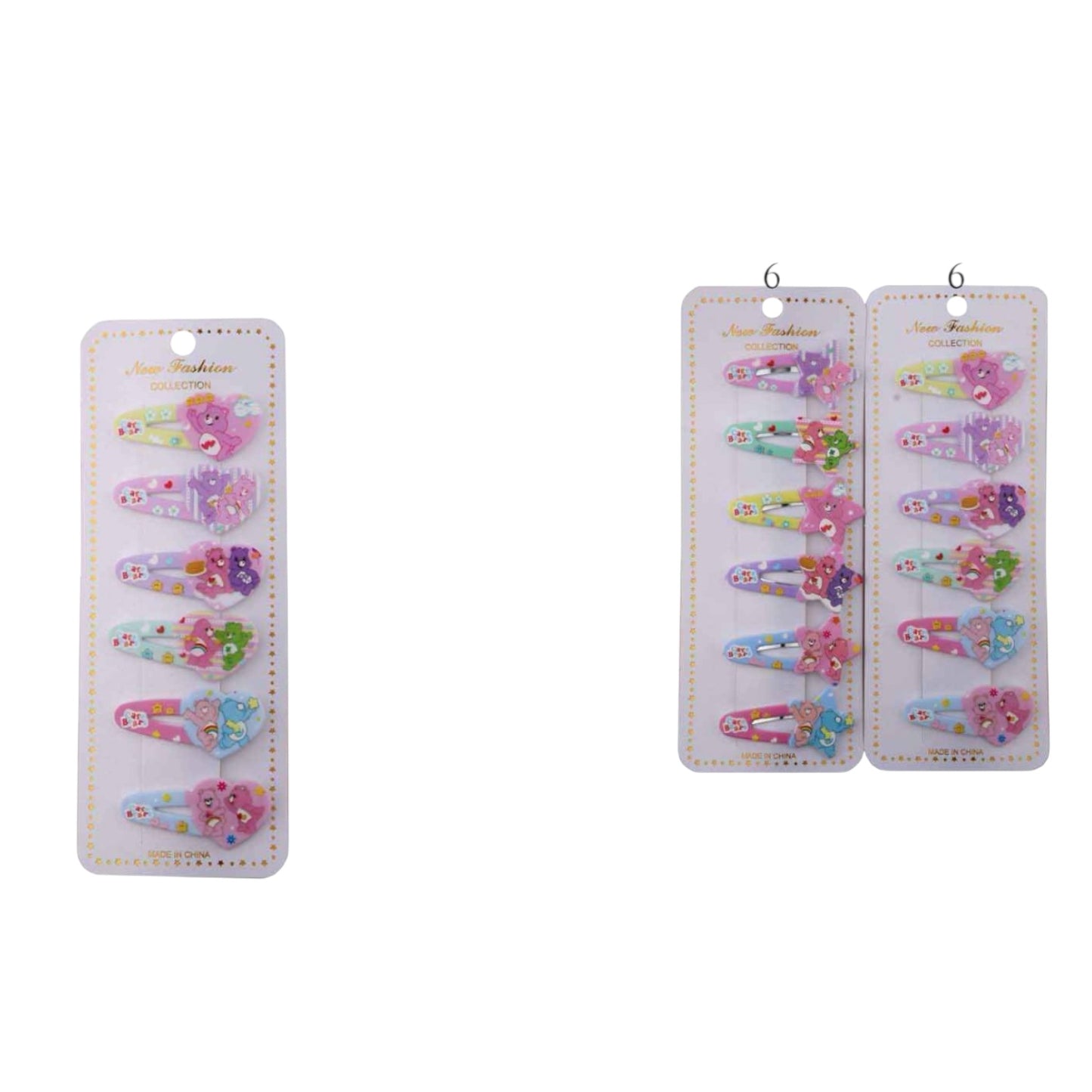 12PCS PACK MOOD BEAR HEART & STARS HAIR CLIPS DPN-0707