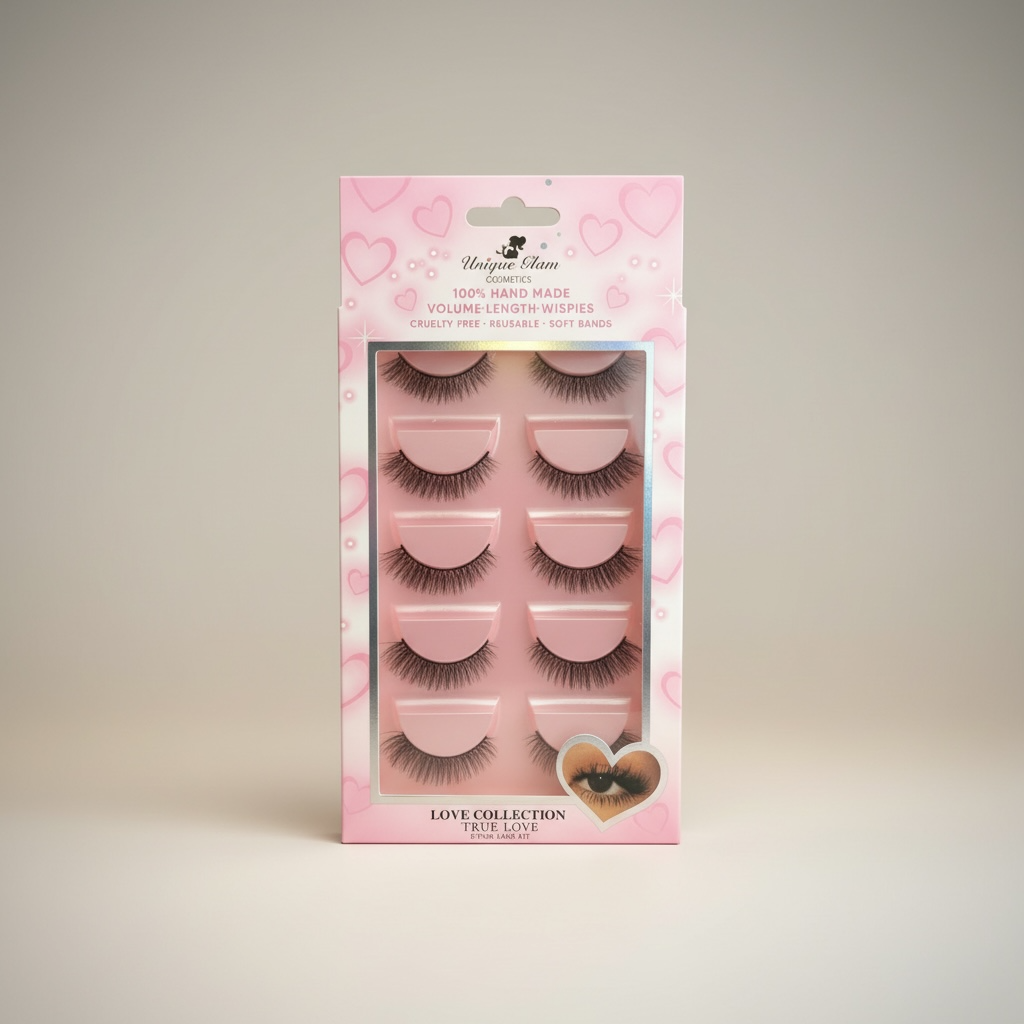 3PCS UNIQUE GLAM COSMETICS TRUE LOVE LOVE COLLECTION 5 PAIR LASHES