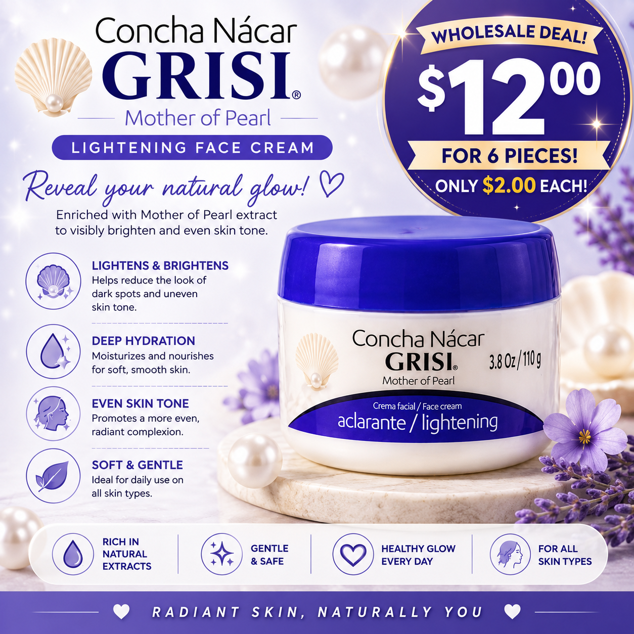 6PCS GRISI CONCHA NÁCAR FACE CREAM 0355
