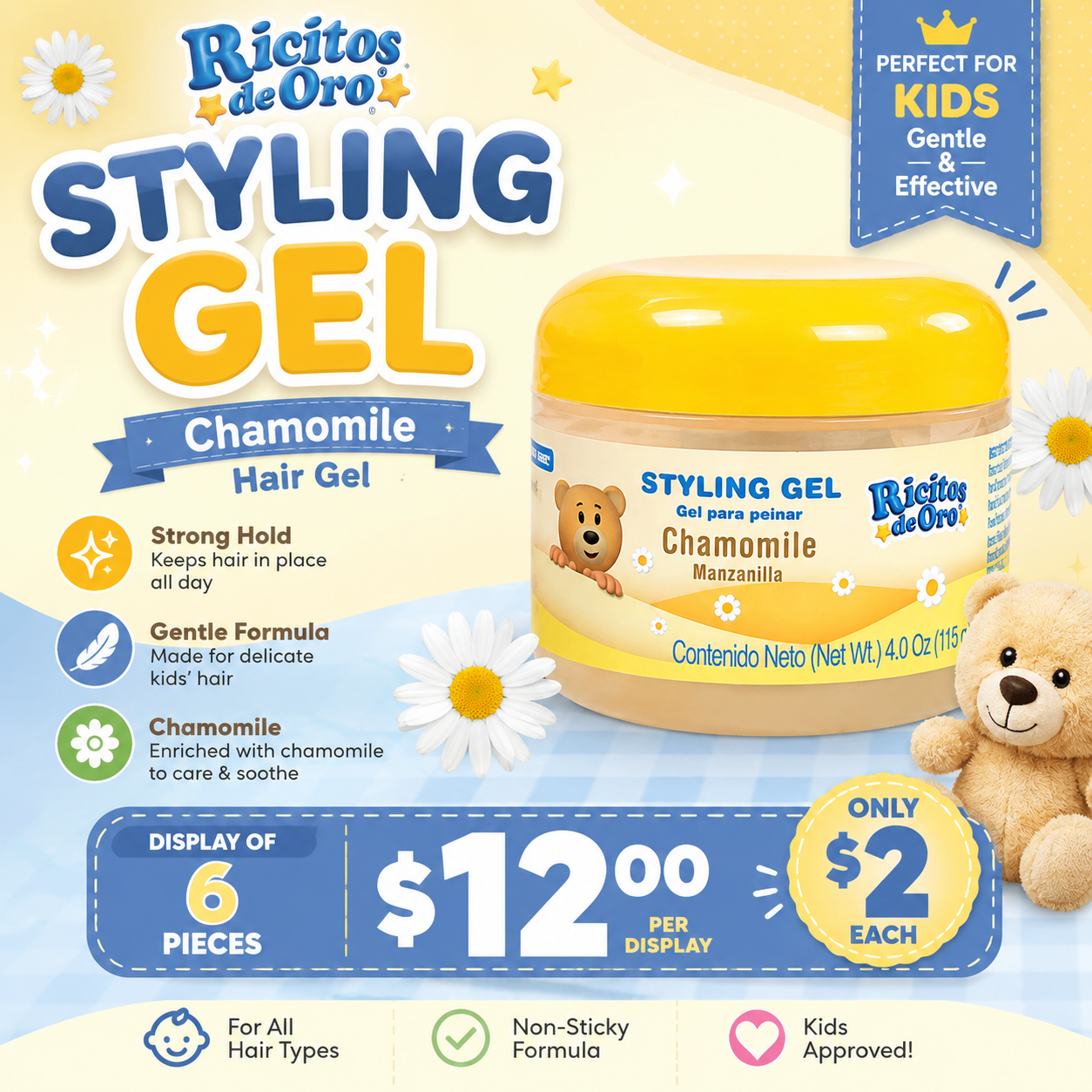 6PCS RICITOS DE ORO STYLING GEL CHAMOMILE 0241