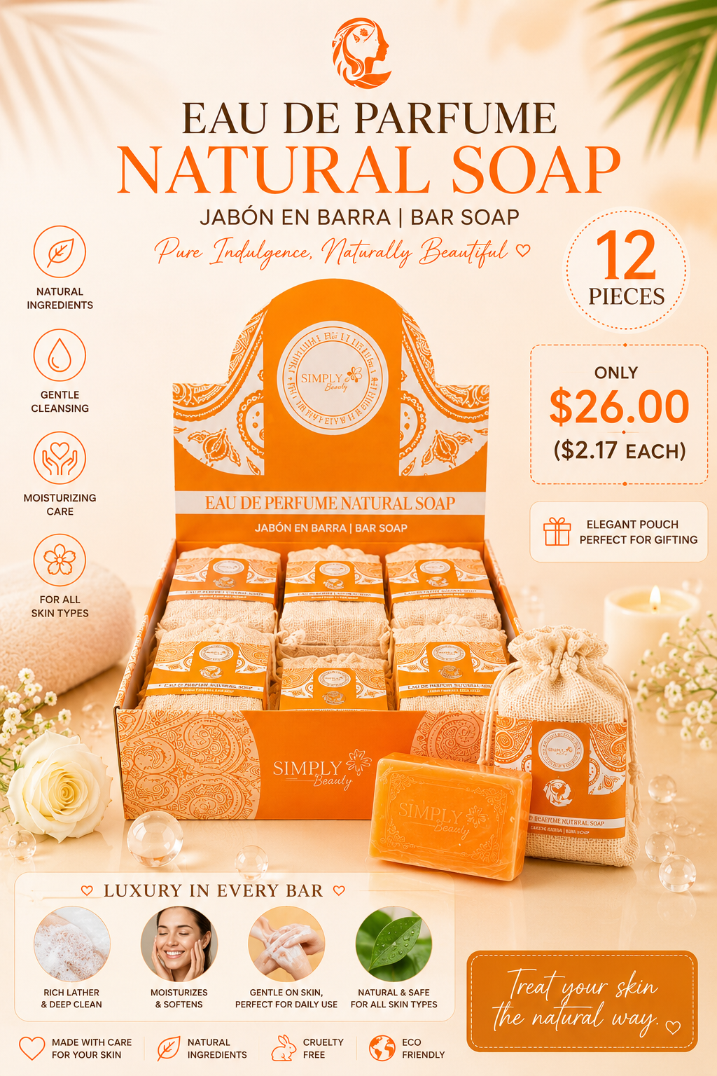 12PC SIMPLY BELLA EAU PERFUME NATURAL SOAP SIM075