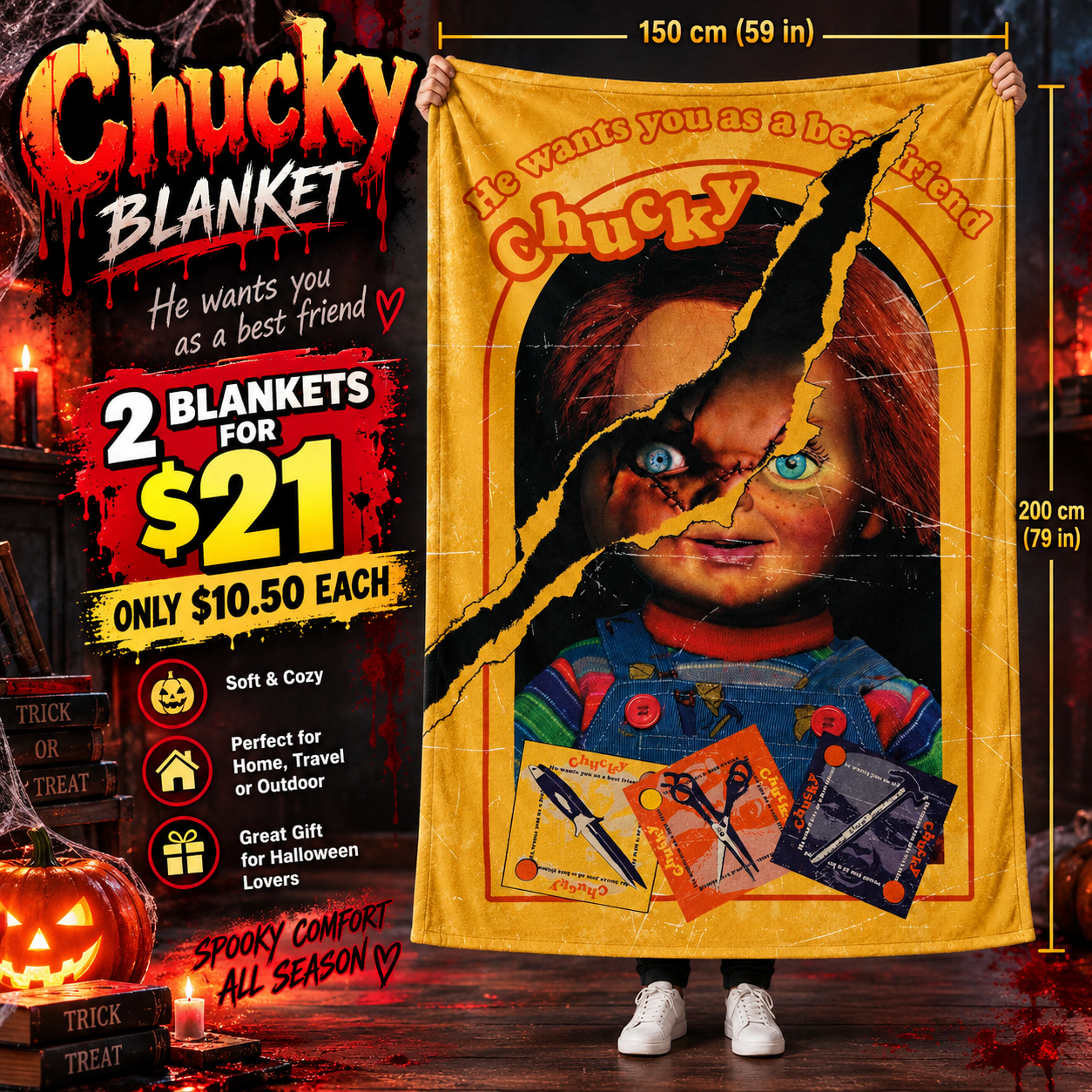 2PCS YELLOW WANNA PLAY GUY BLANKET D-3