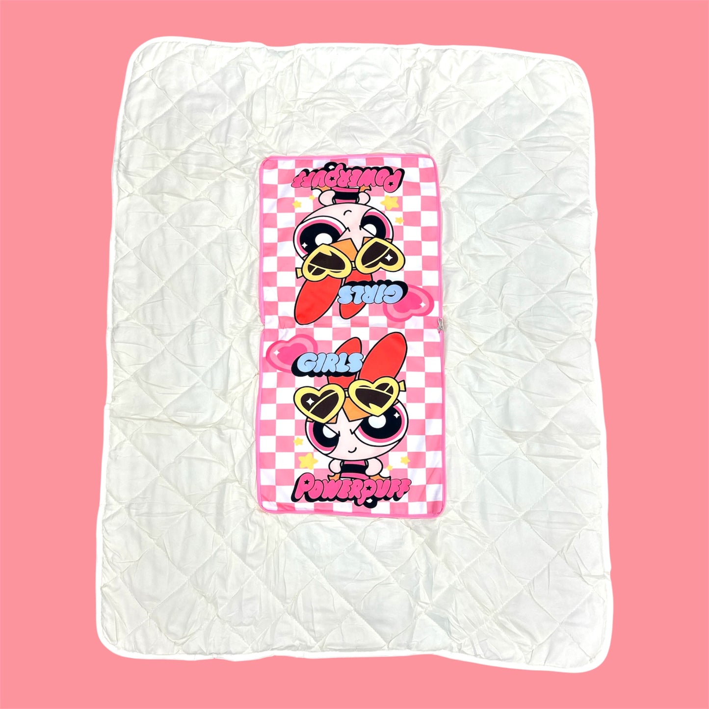PINK SÚPER POWER GIRL CHECKERED 2 IN 1 PILLOW & BLANKET