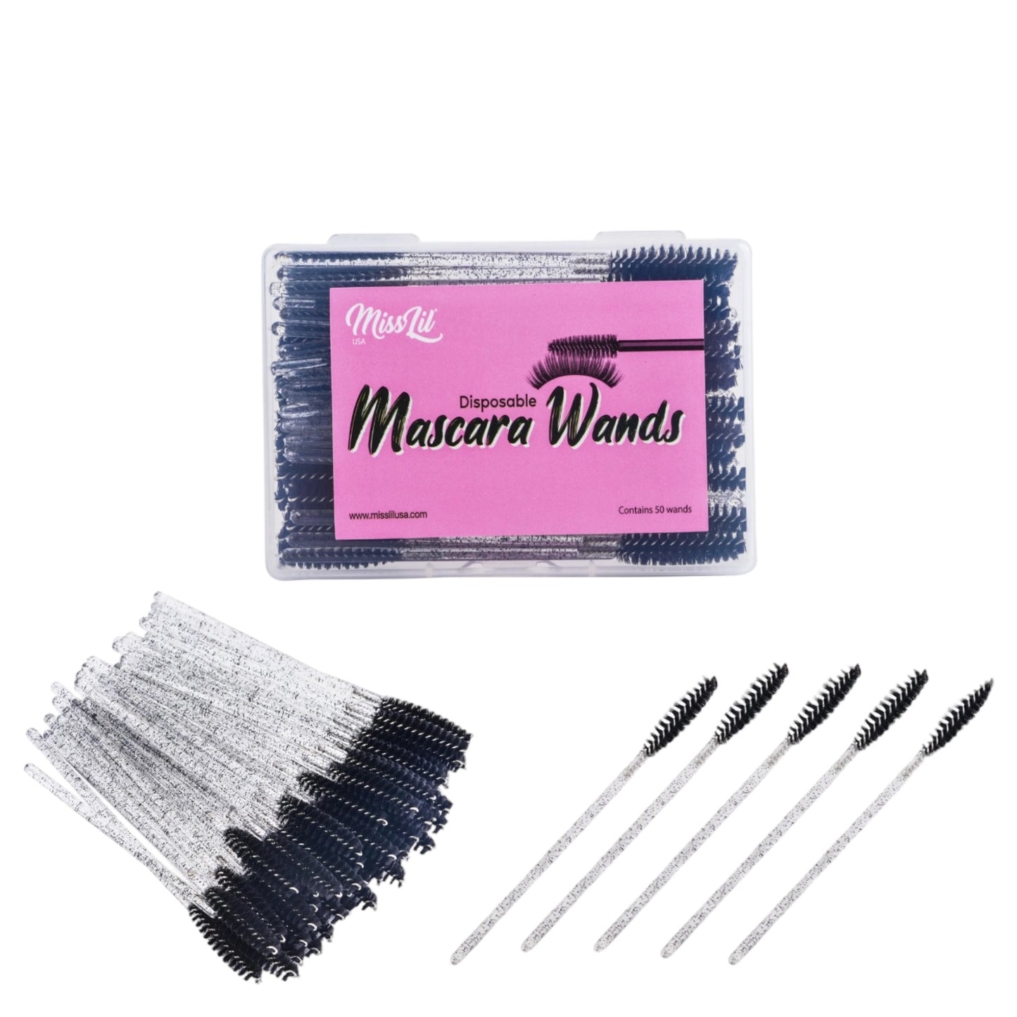 6PACKS MISS LIL MASCARA WANDS BLACK & CLEAR 50 PCS CASE MLS5400