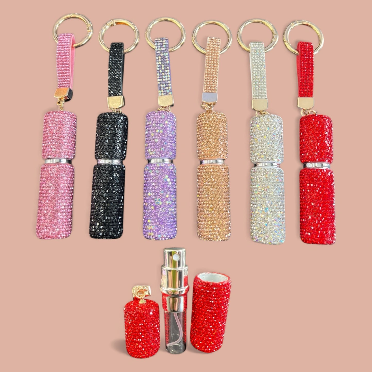 12PCS PACK BLING BLING PERFUME HOLDER KEYCHAIN