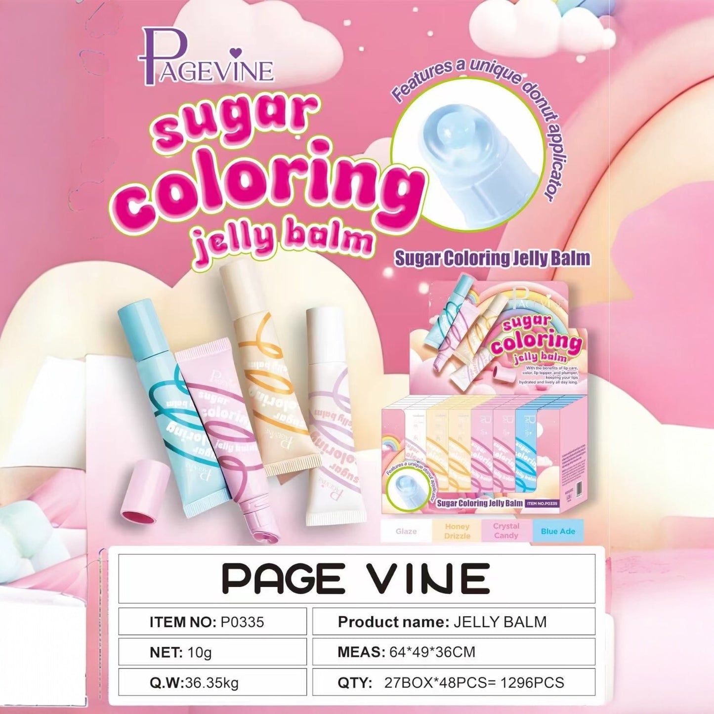48PCS PAGEVINE SUGAR COLORING JELLY BALM PO335