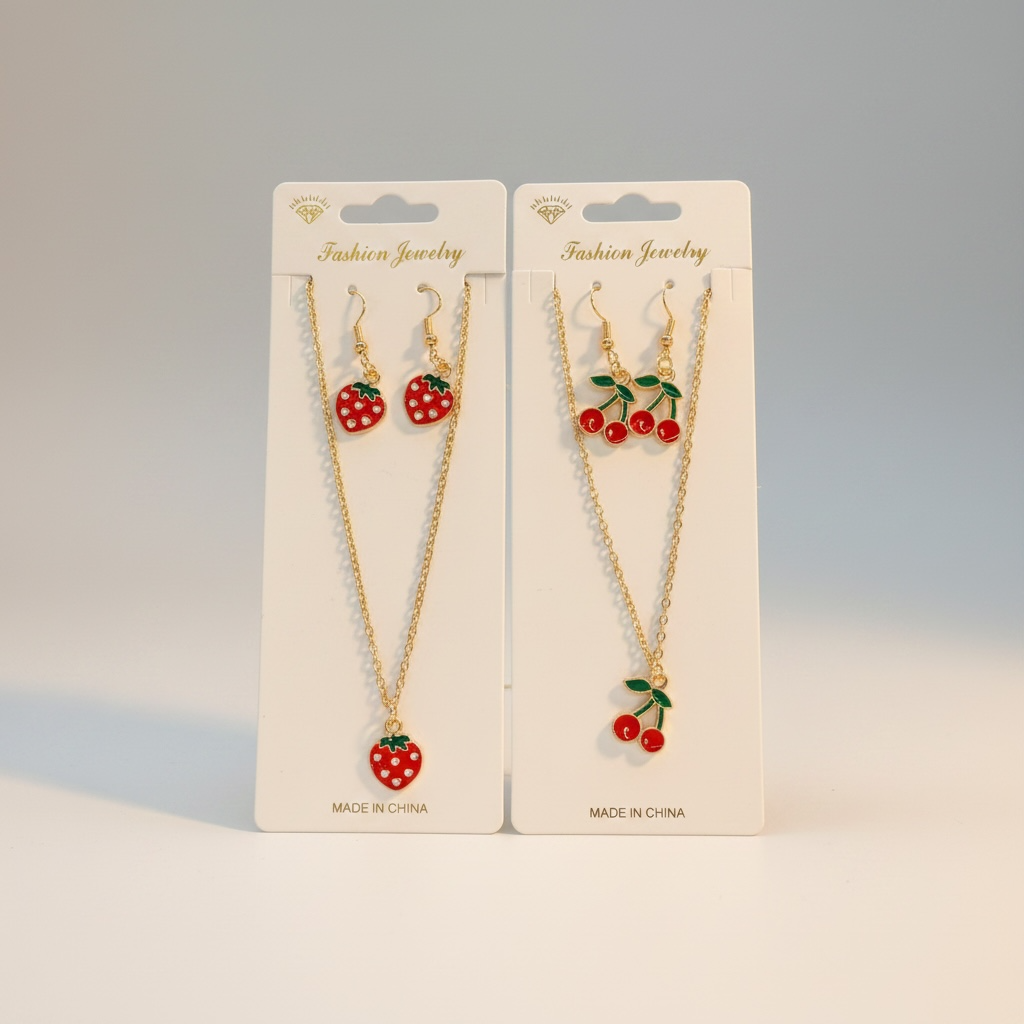 12PCS PACK CHERRY & STRAWBERRY NECKLACE +DANGLE EARRINGS