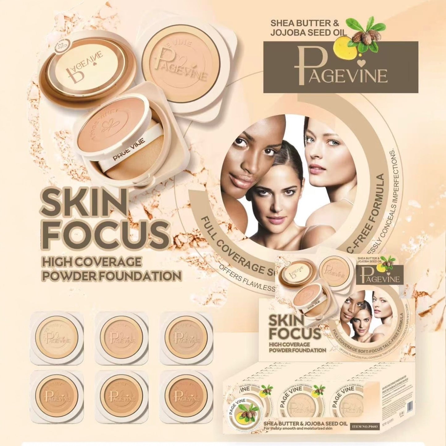 24 PCS DISPLAY PAGEVINE SKIN FOCUS HIGH COVERAGE POWDER FOUNDATION P0603