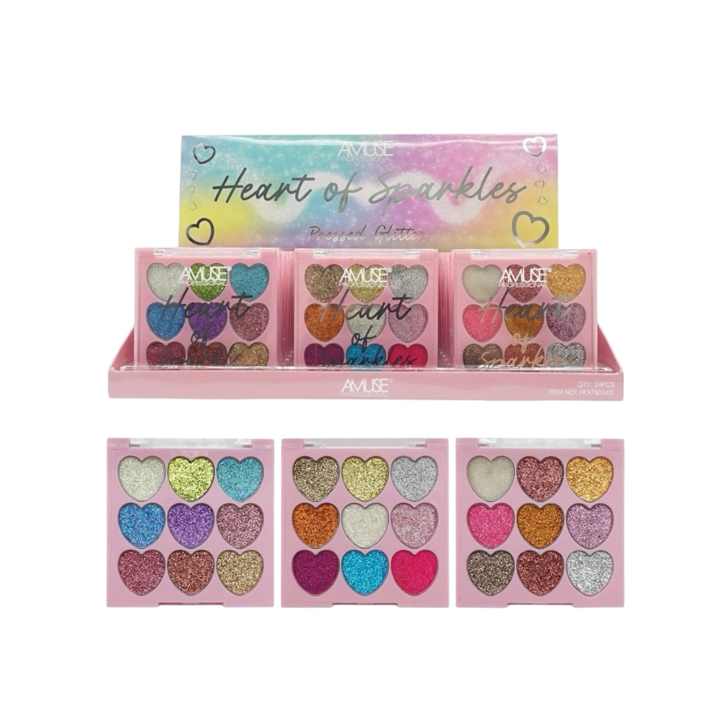 AMUSE HEARTS OF SPARKLES PRESSED GLITTER 2 OF EACH