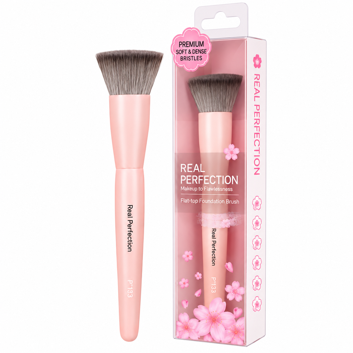 Brocha para base de maquillaje de punta plana Real Perfection Pink Sakura