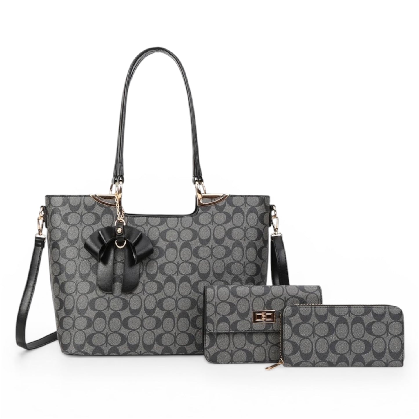 1PCS DARK C&C BIG TOTE PURSE WITH WALLET XFT-8093-SBK