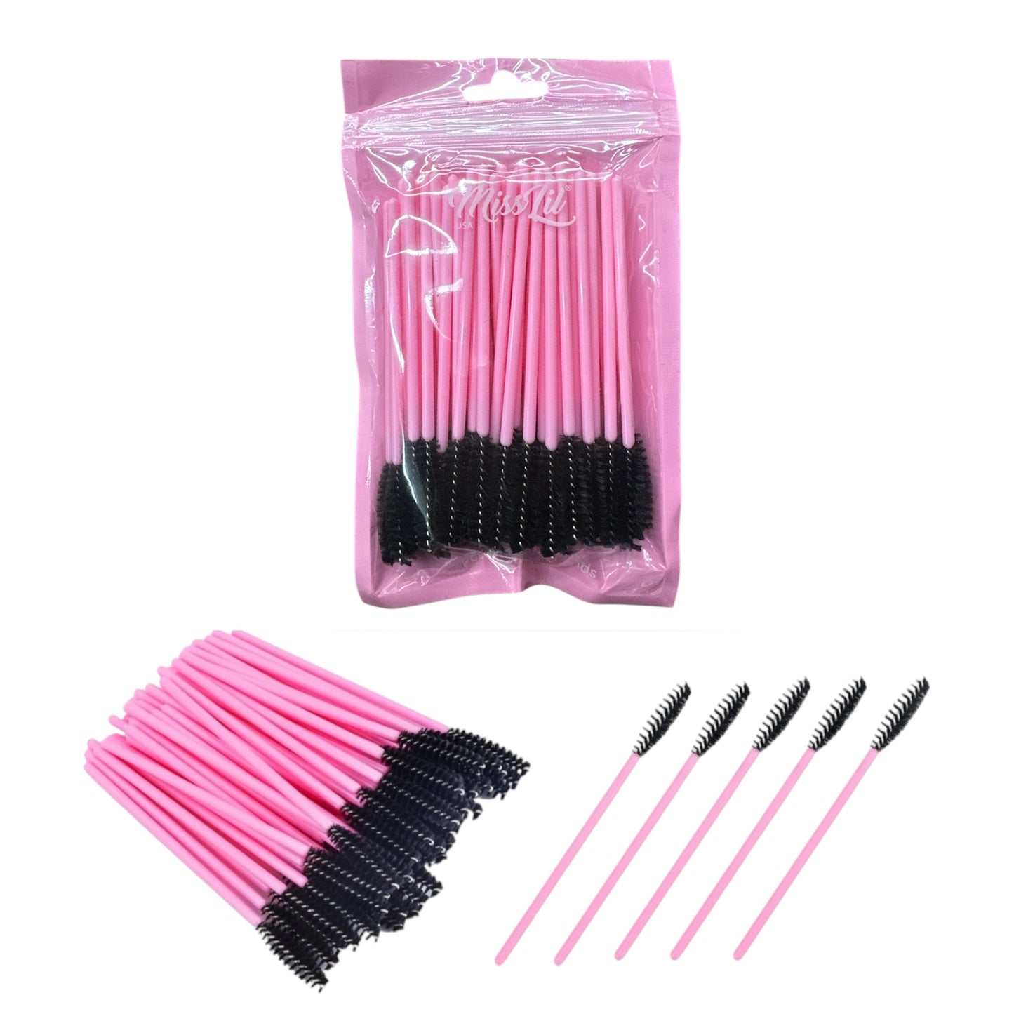 6PCS MISS LIL USA MASCARA WANDS BLACK & PINK 50PCS PACK MLA-08
