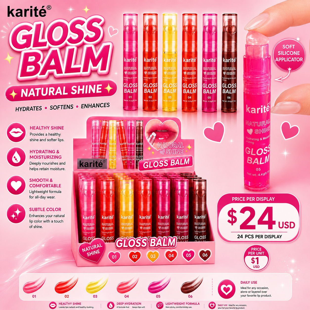 24PCS DISPLAY KARITE NATURAL SHINE GLOSS BALM 71687-47B