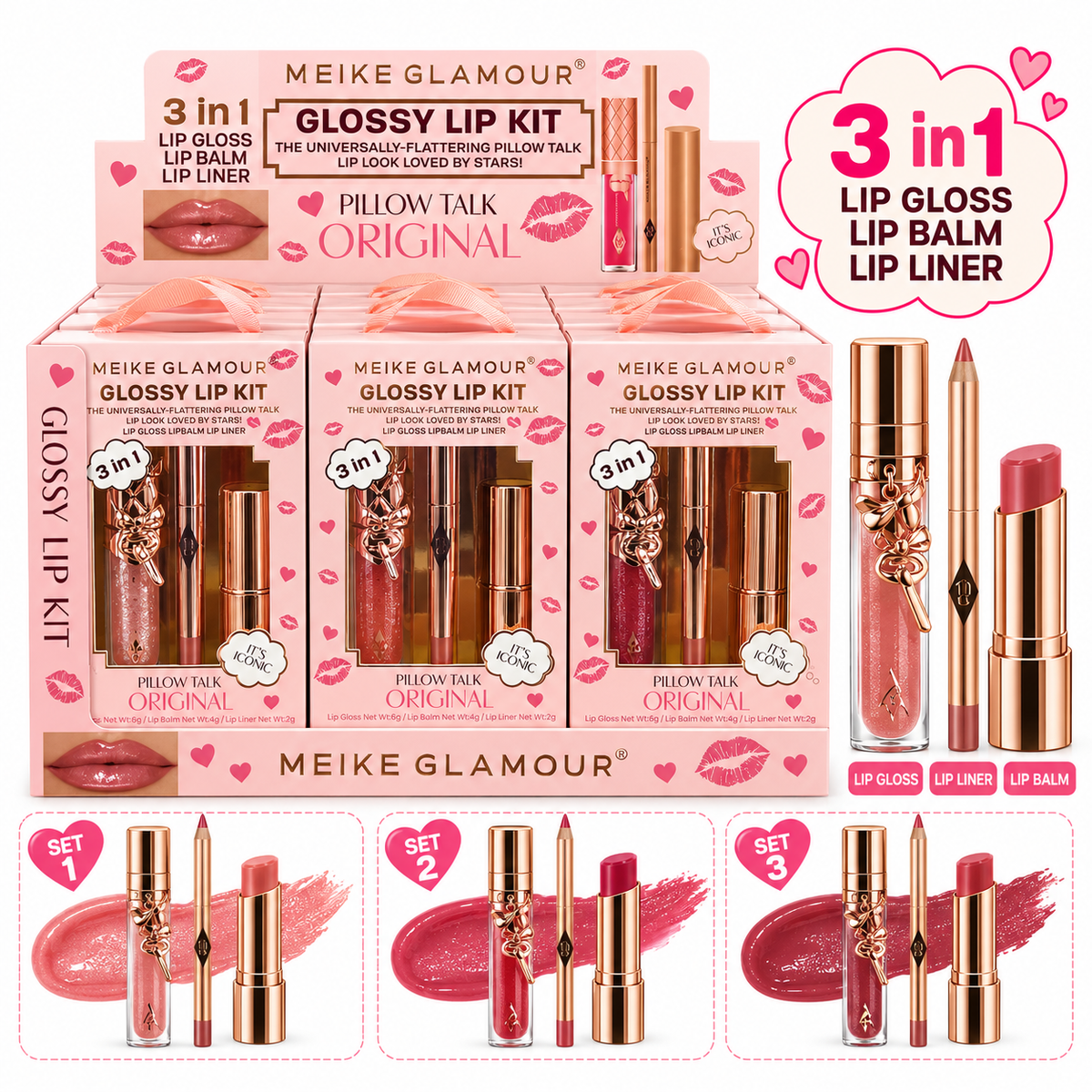 Meike Glamour Pillow Talk Original Glossy Lip Kit