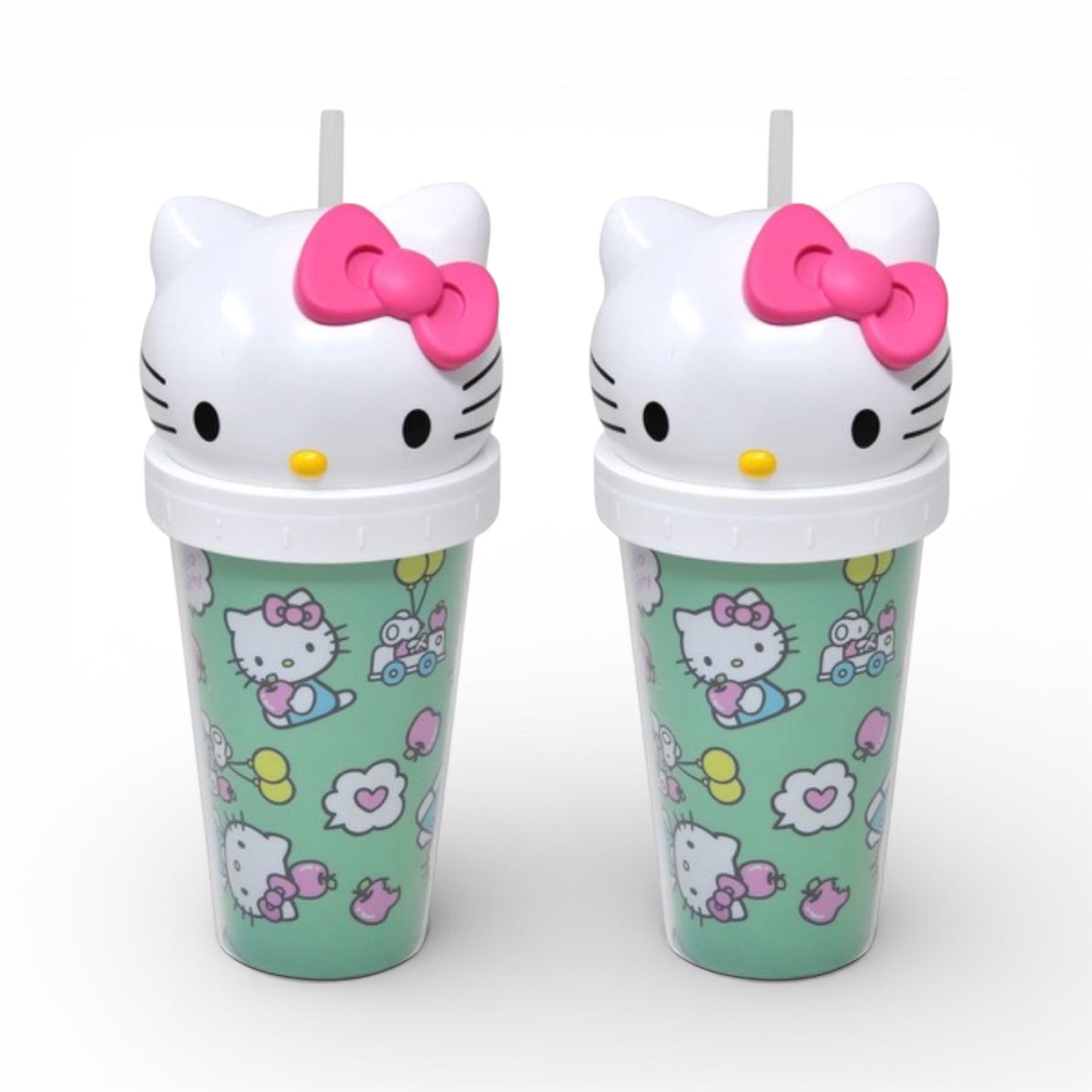 4PCS HELLO KITTY PLASTIC HEAD CUP WITH STRAW PCA6BL2HKC