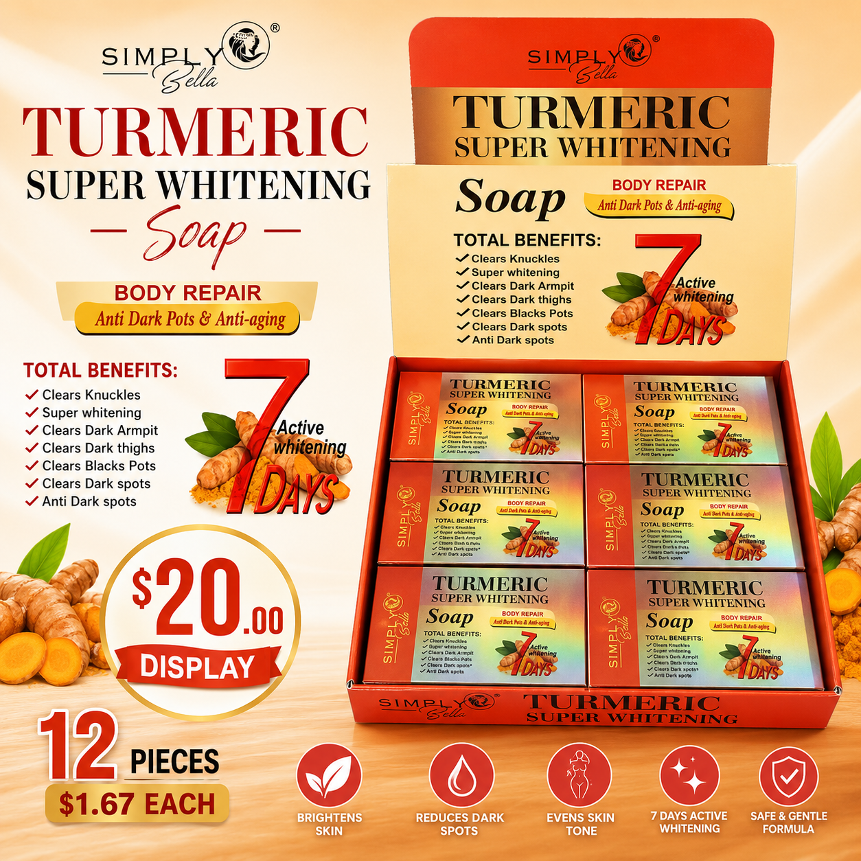 12PCS SIMPLY BELLA JABON TURMERIC SUPER WHITENING SIM007