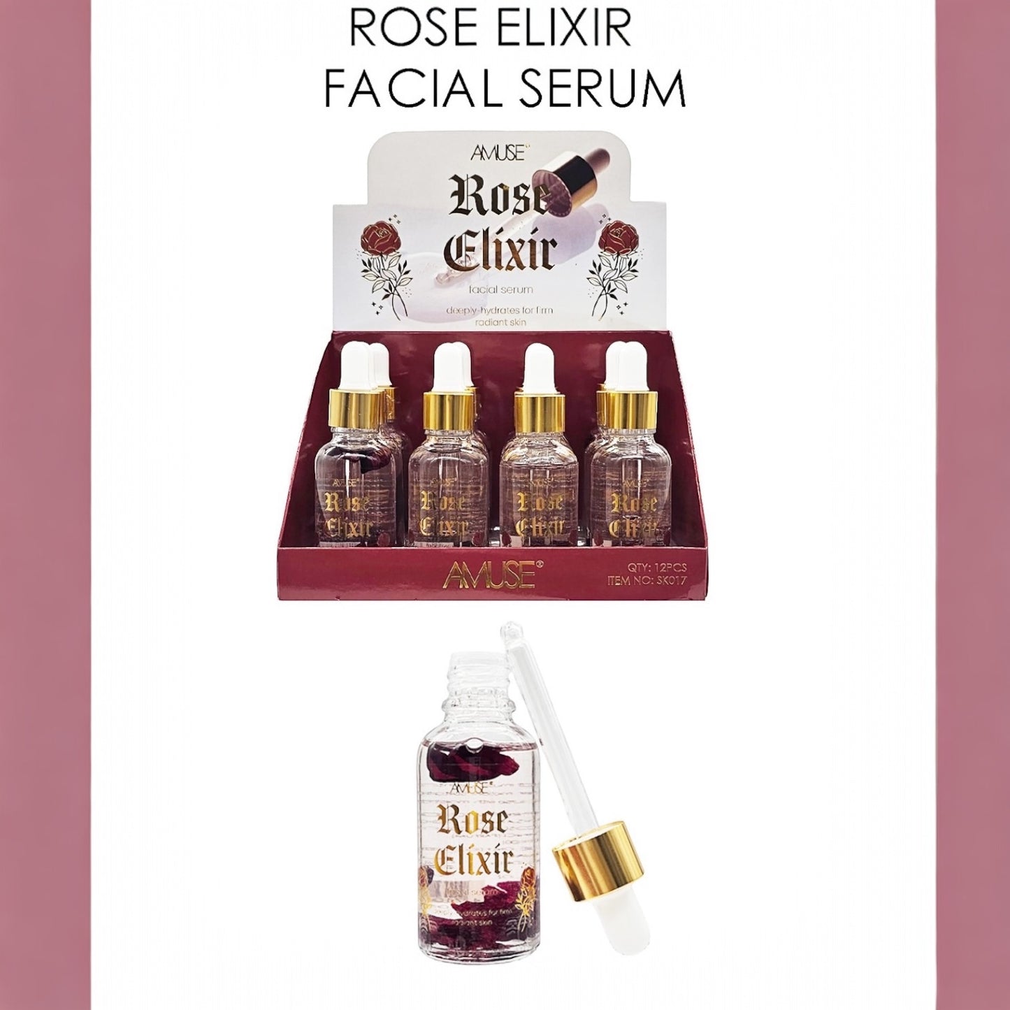 12PCS DISPLAY AMUSE ROSE ELIXIR FACIAL SERUM SK017