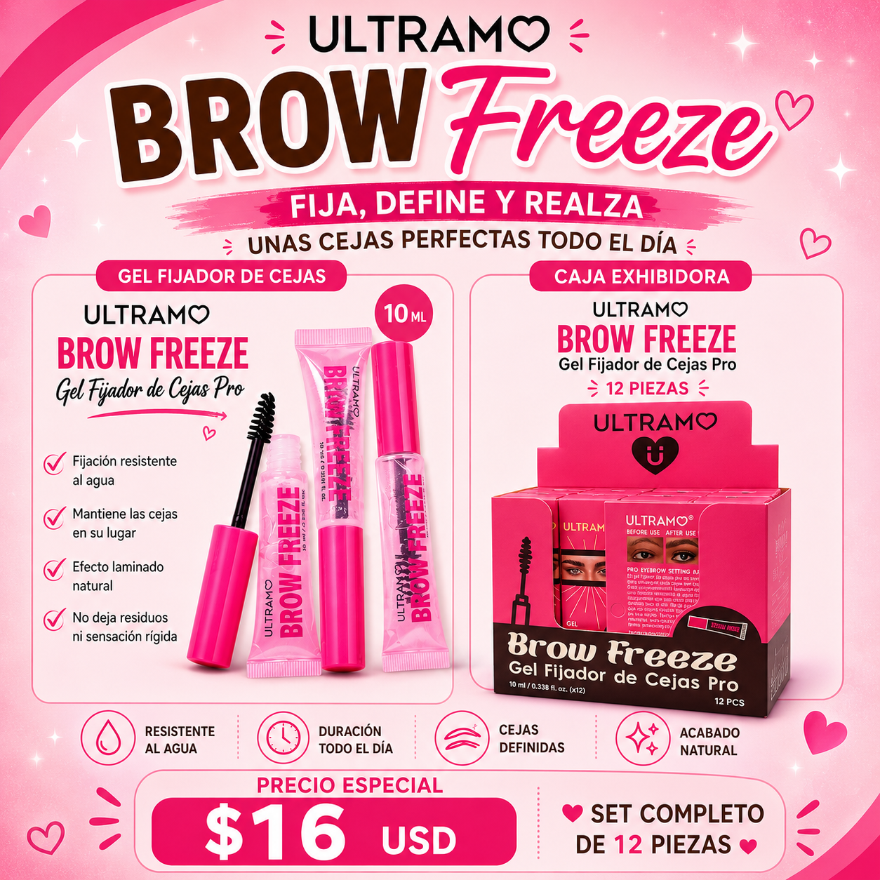 12PCS ULTRAMO PRO EYE BROW FREEZE SETTING GEL T2387