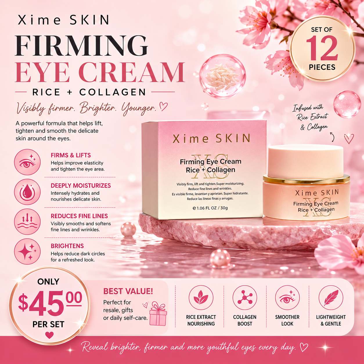 12 PCS XIME SKIN FIRMING EYE CREAM RICE + COLLAGEN XS-060
