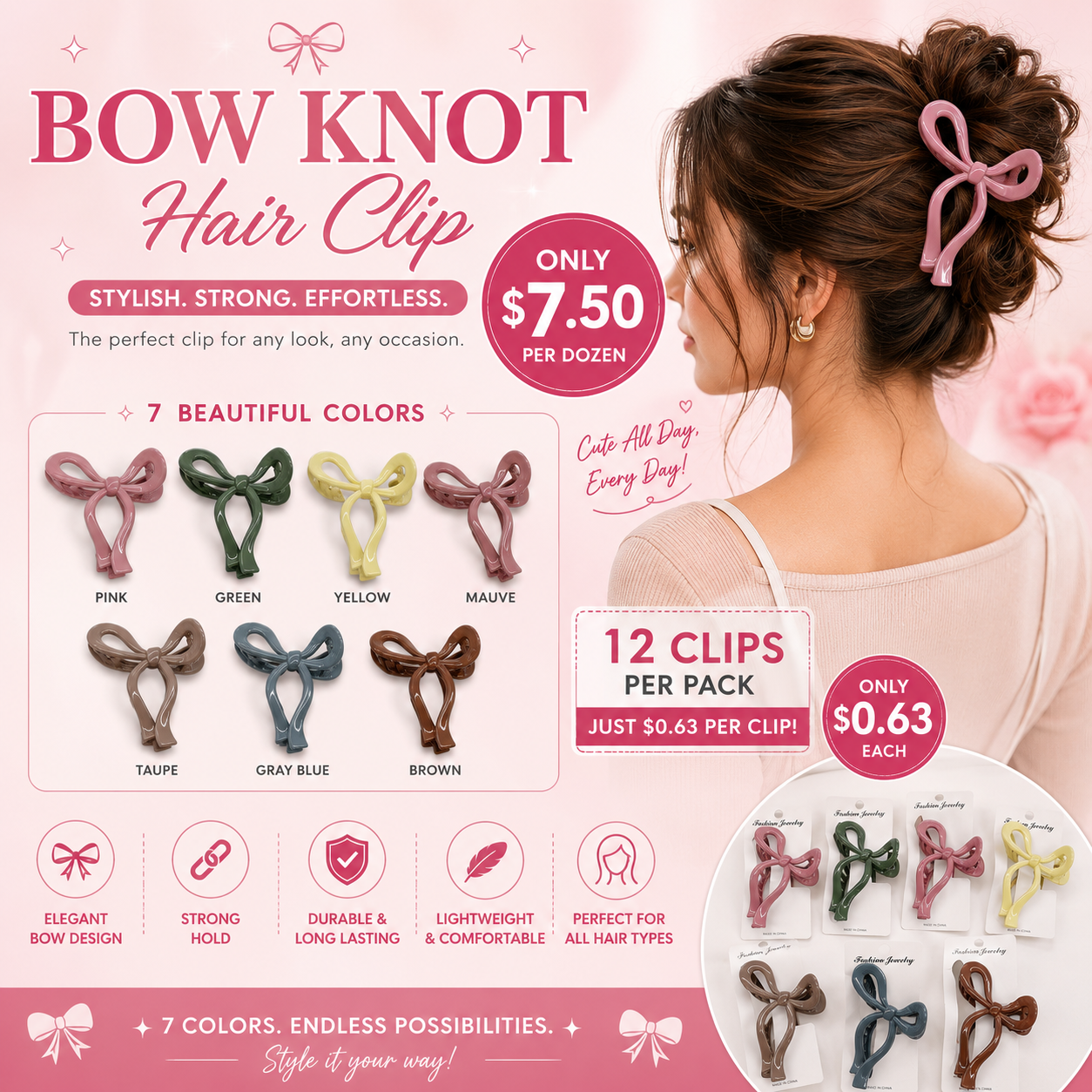 12PCS PACK ELEGANT BOW HAIR CLIPS H2566