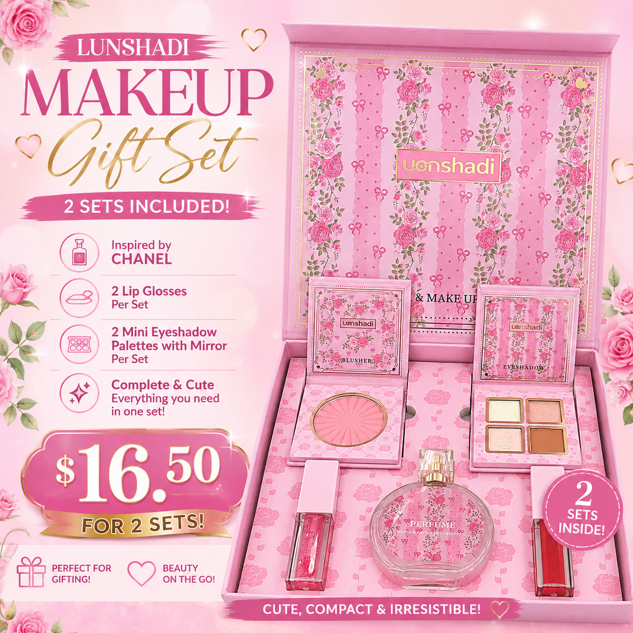 2PCS FLOWER COQUETTE PERFUME & MAKE UP GIFT SET TZ-26005