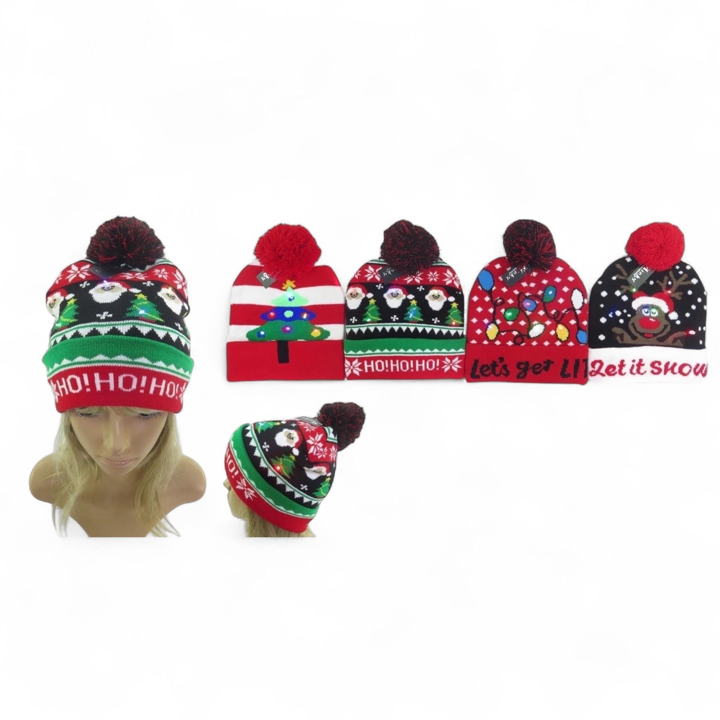 12PCS PACK ADULTS CHRISTMAS LED BEANIES HT-1057