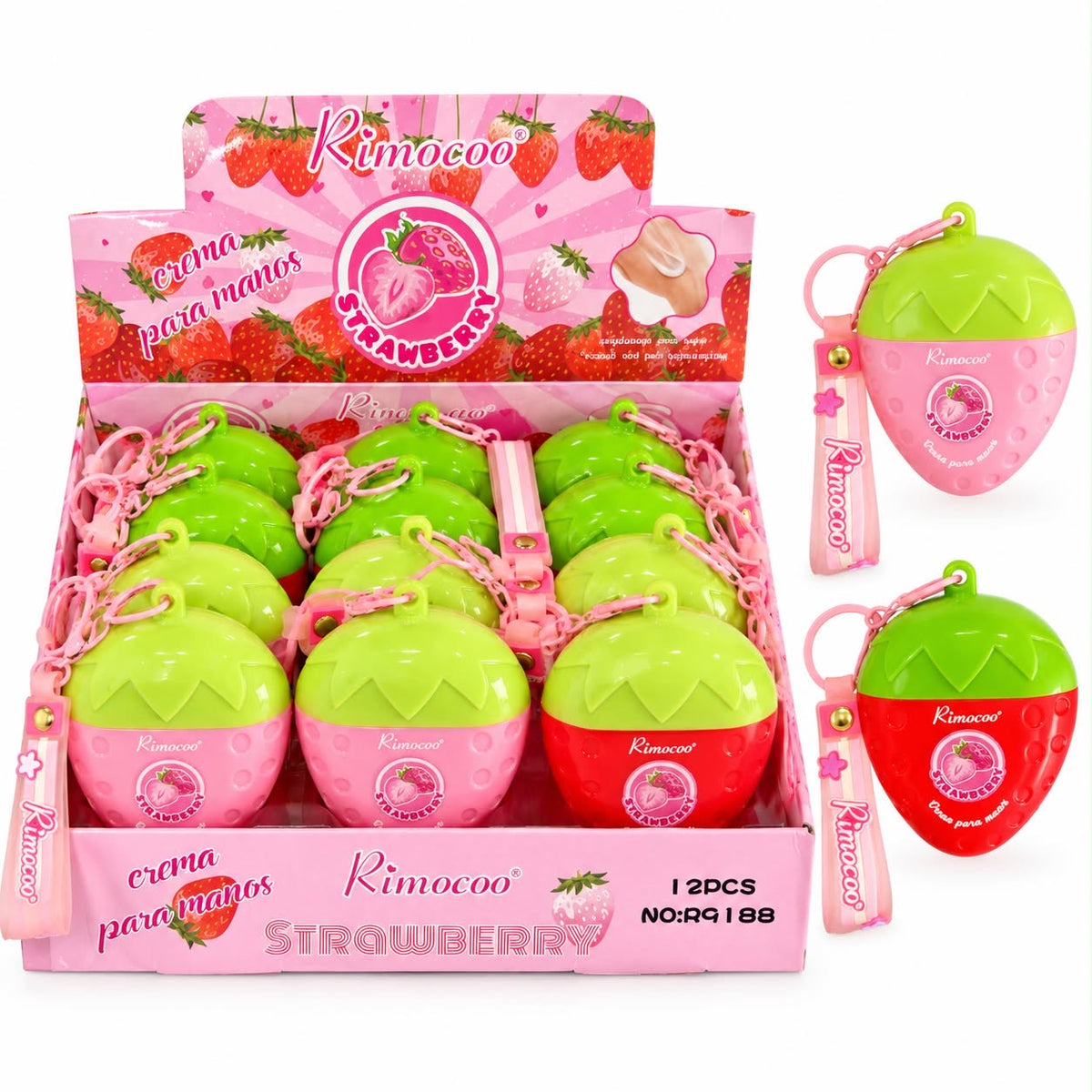 Crema de manos de fresa Rimocoo con llavero