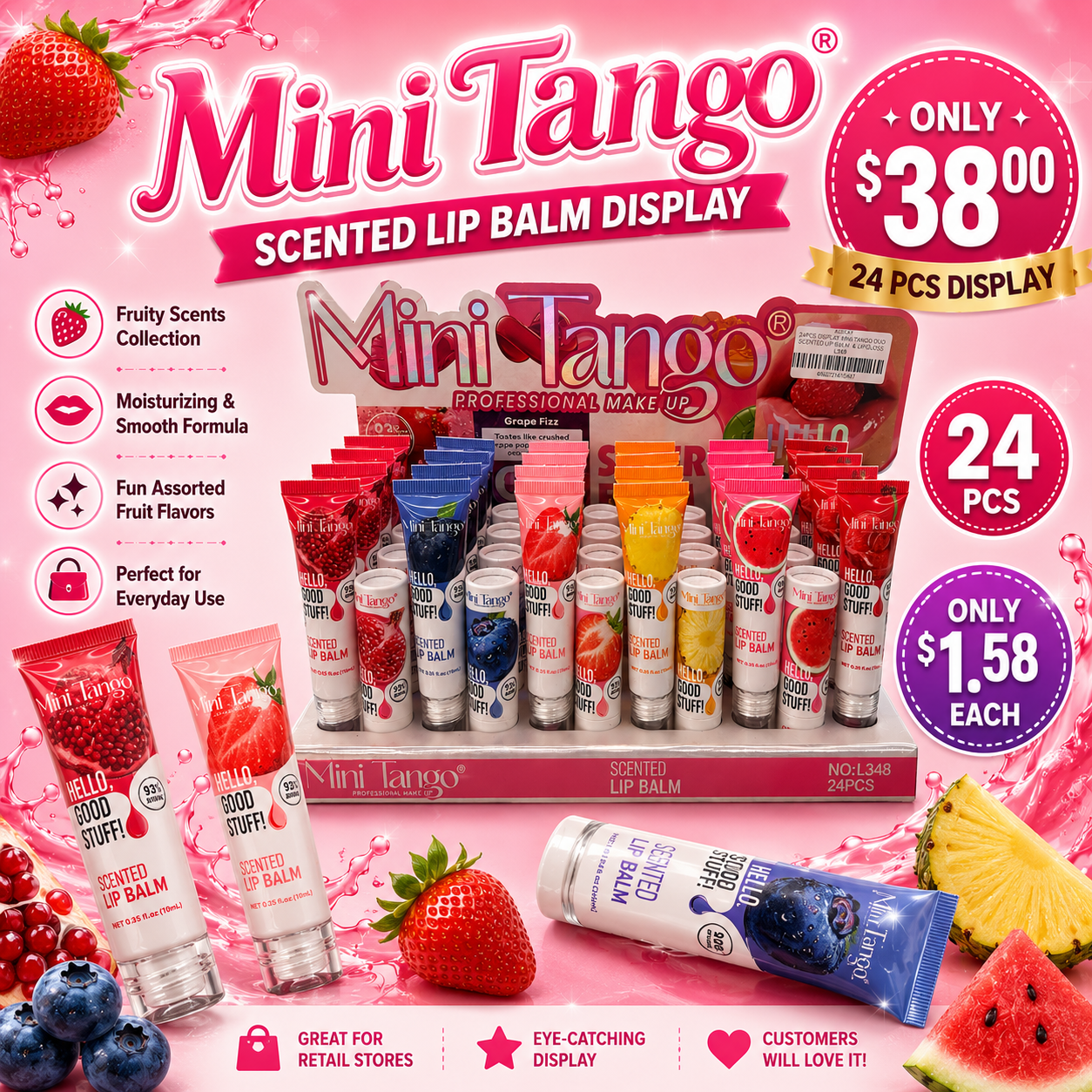 24PCS DISPLAY MINI TANGO DÚO SCENTED LIP BALM & LIPGLOSS L348