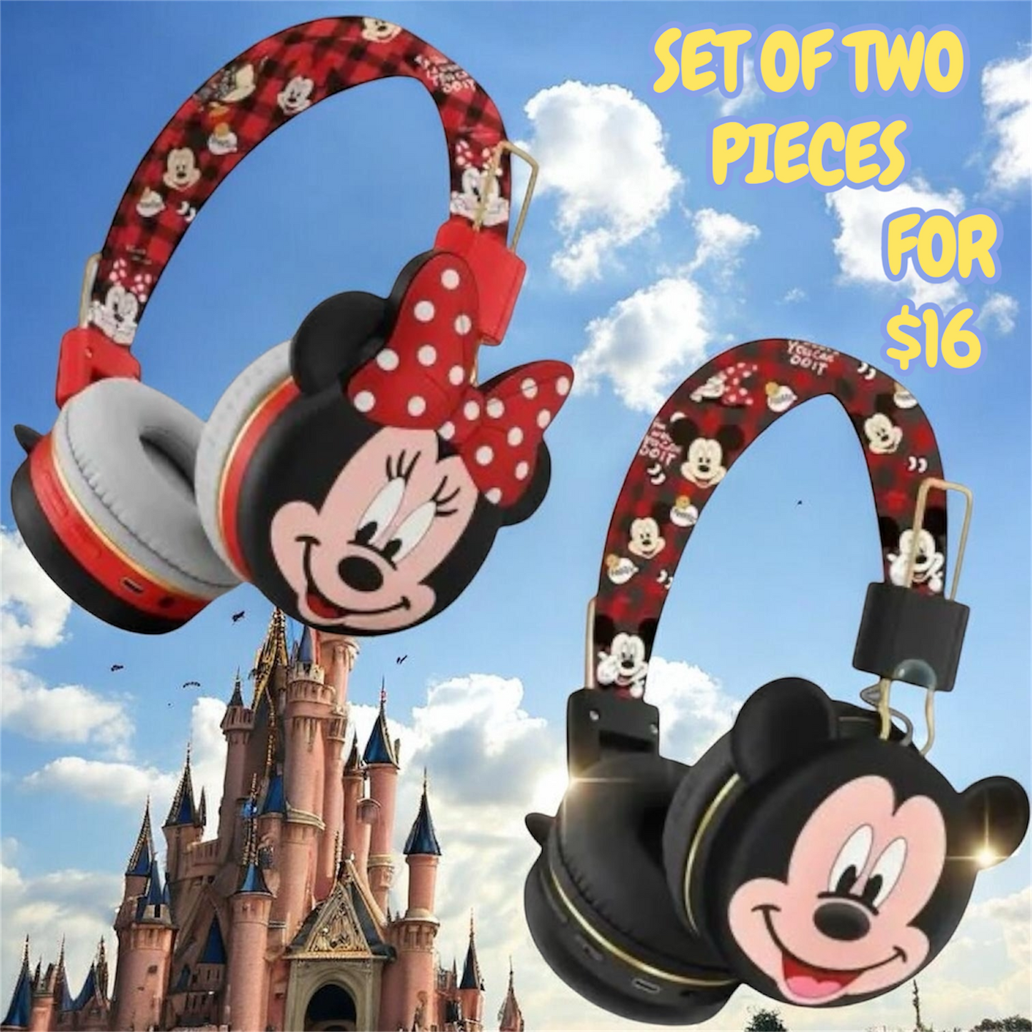 2PCS GIRL & BOY MOUSE WIRELESS HEADPHONES 0696
