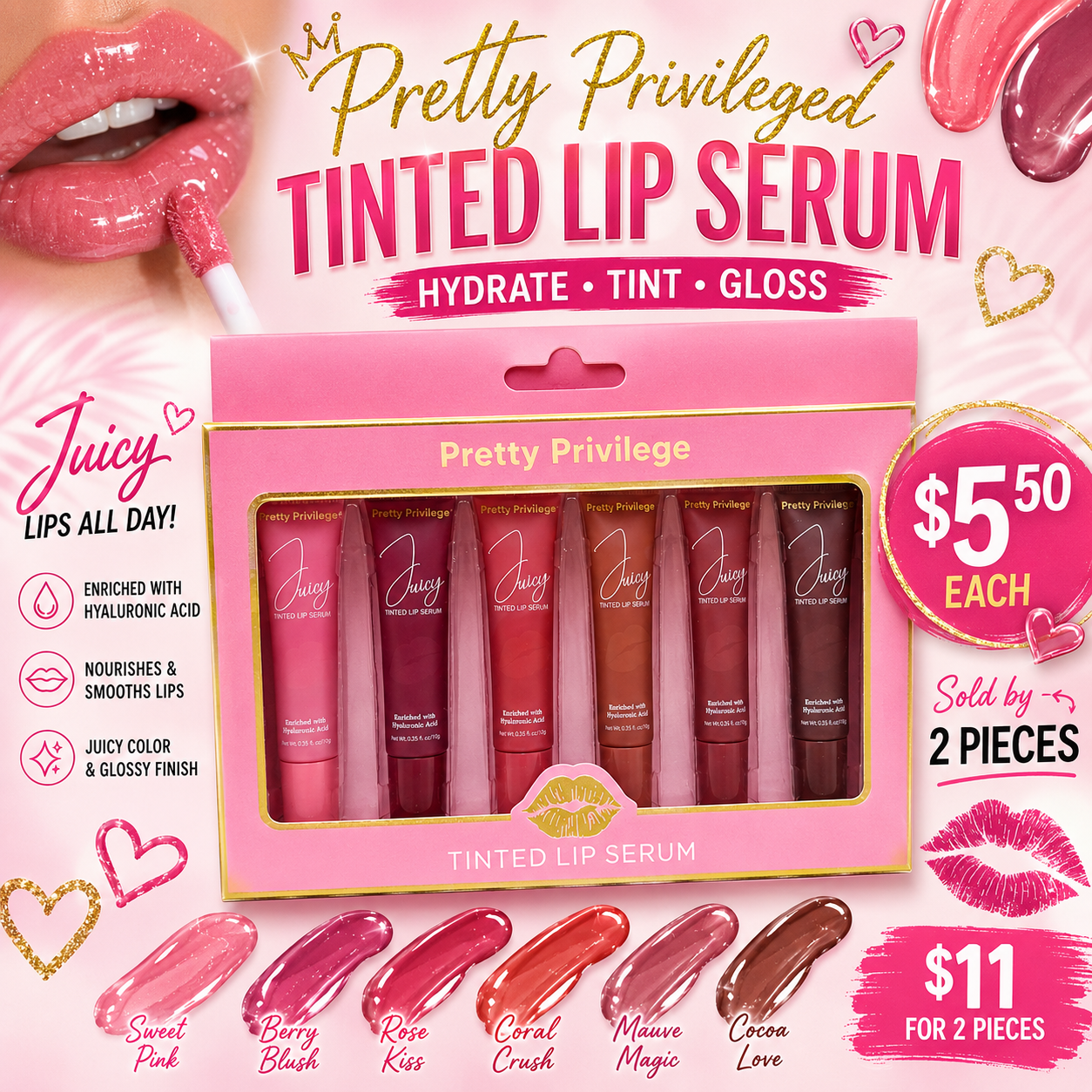 2PCS PRETTY PRIVILEGE TINTED LIP GLOSS 1287
