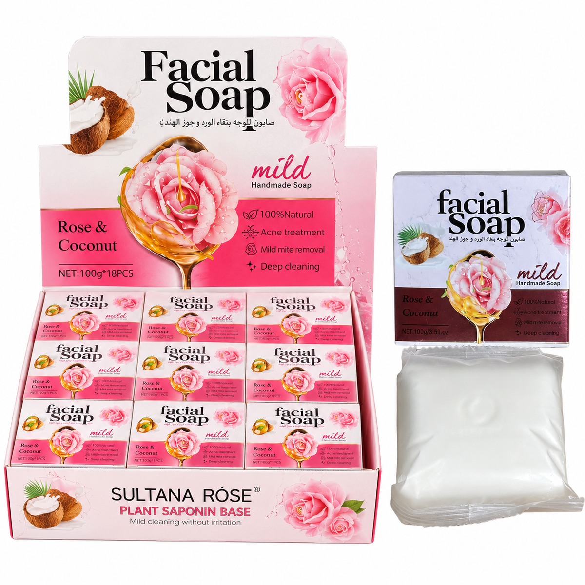 Jabón facial de coco y rosa Sultana Rose