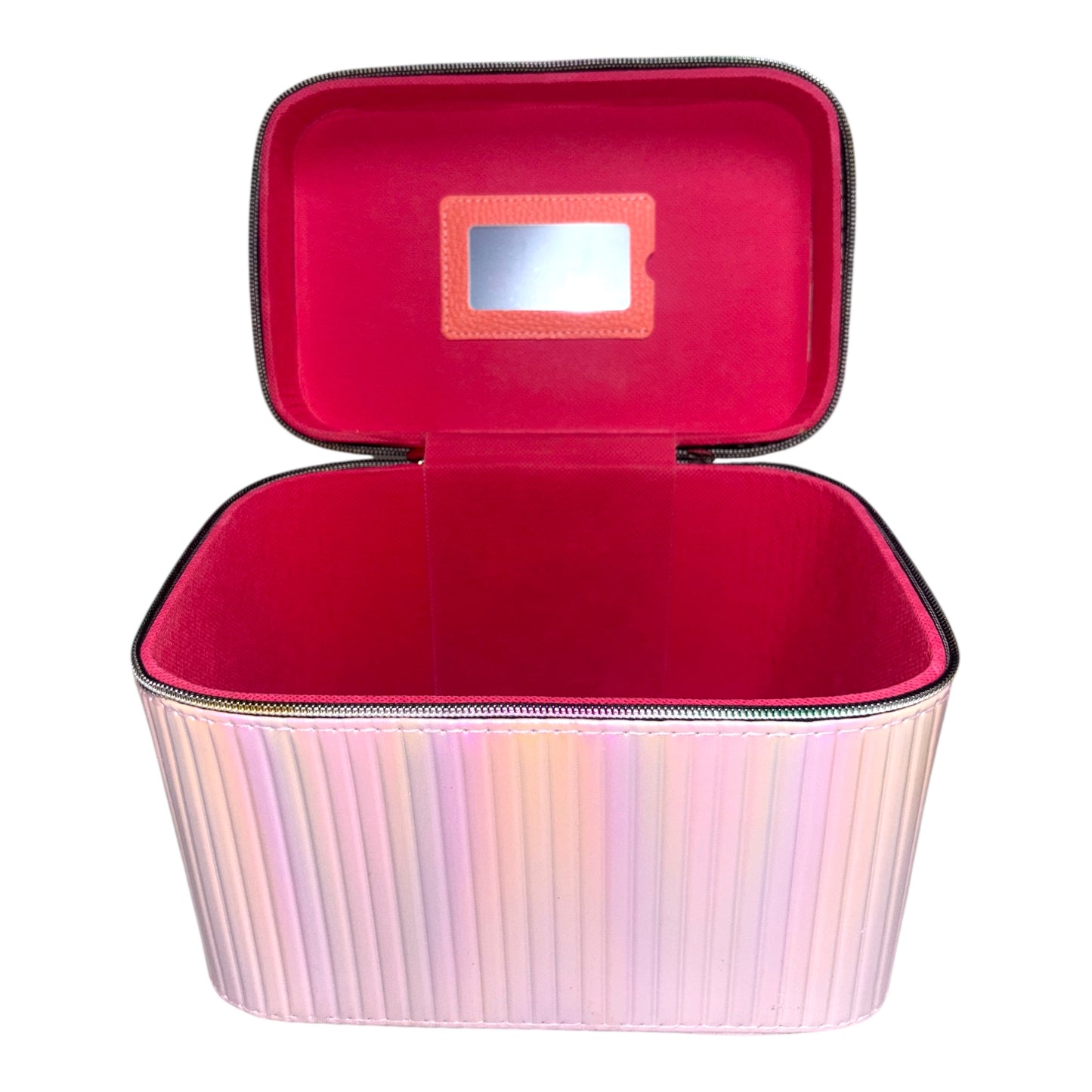 PINK HOLOGRAPHIC 3PCS CARRY ON MAKEUP BOX