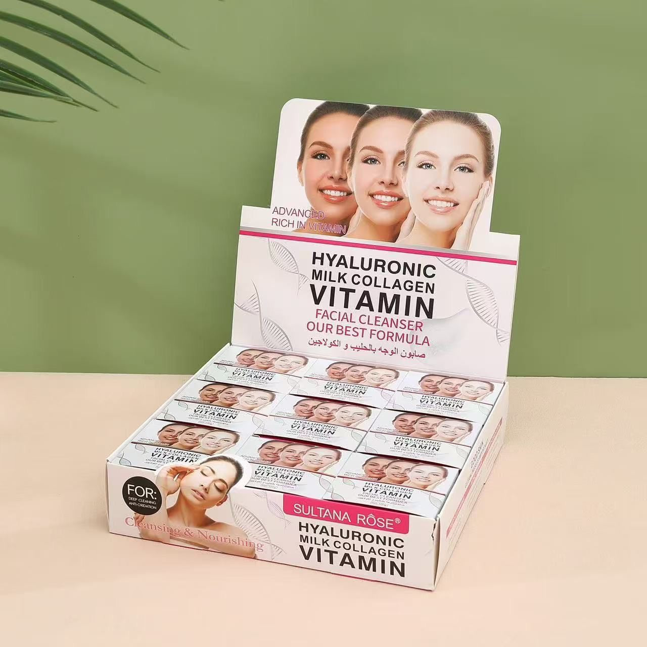 18PCS DISPLAY SULTANA ROSE HYALURONIC MILK COLLAGEN VITAMIN SOAP SA-251
