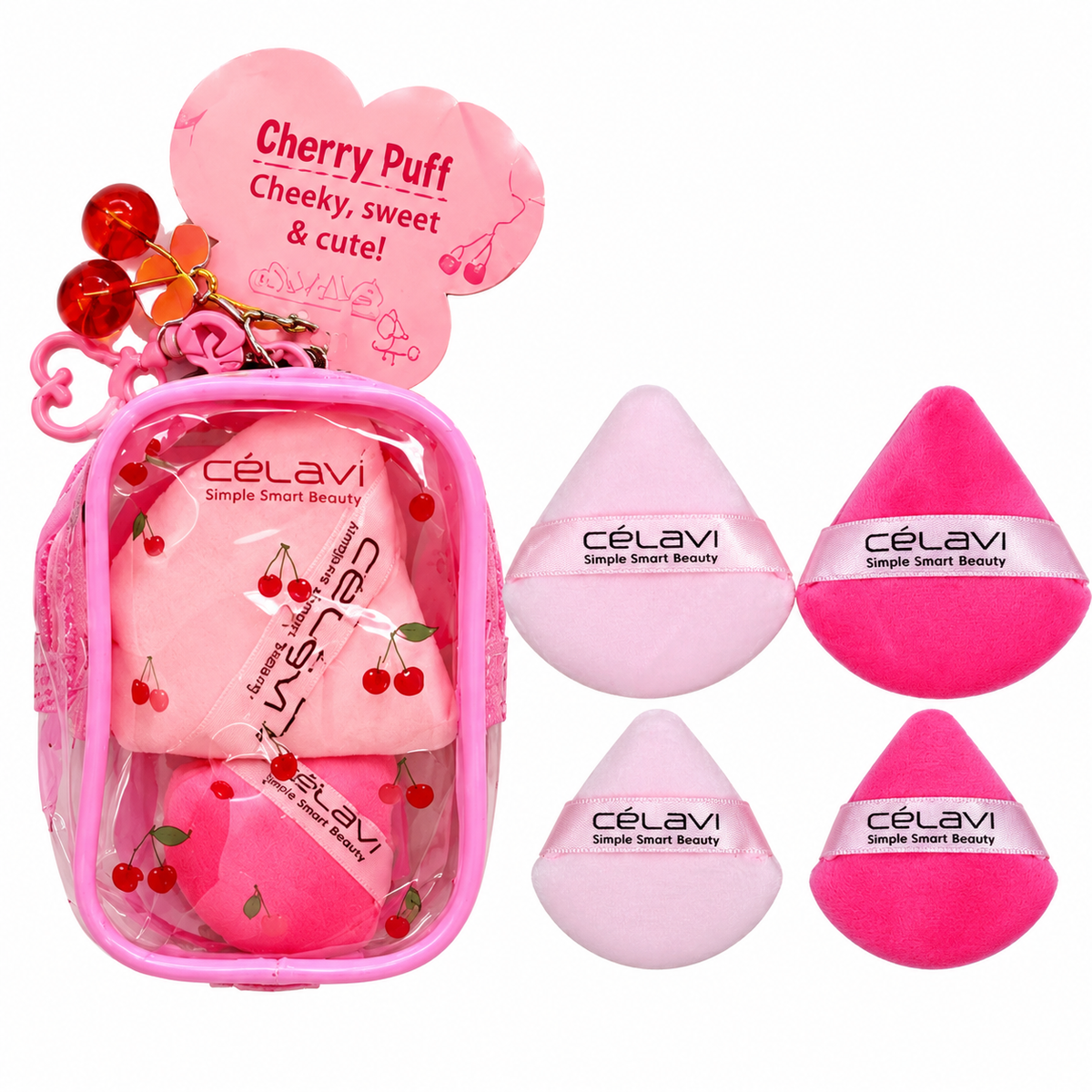 Celavi Make Up Puffs Cherry With Mini Bag